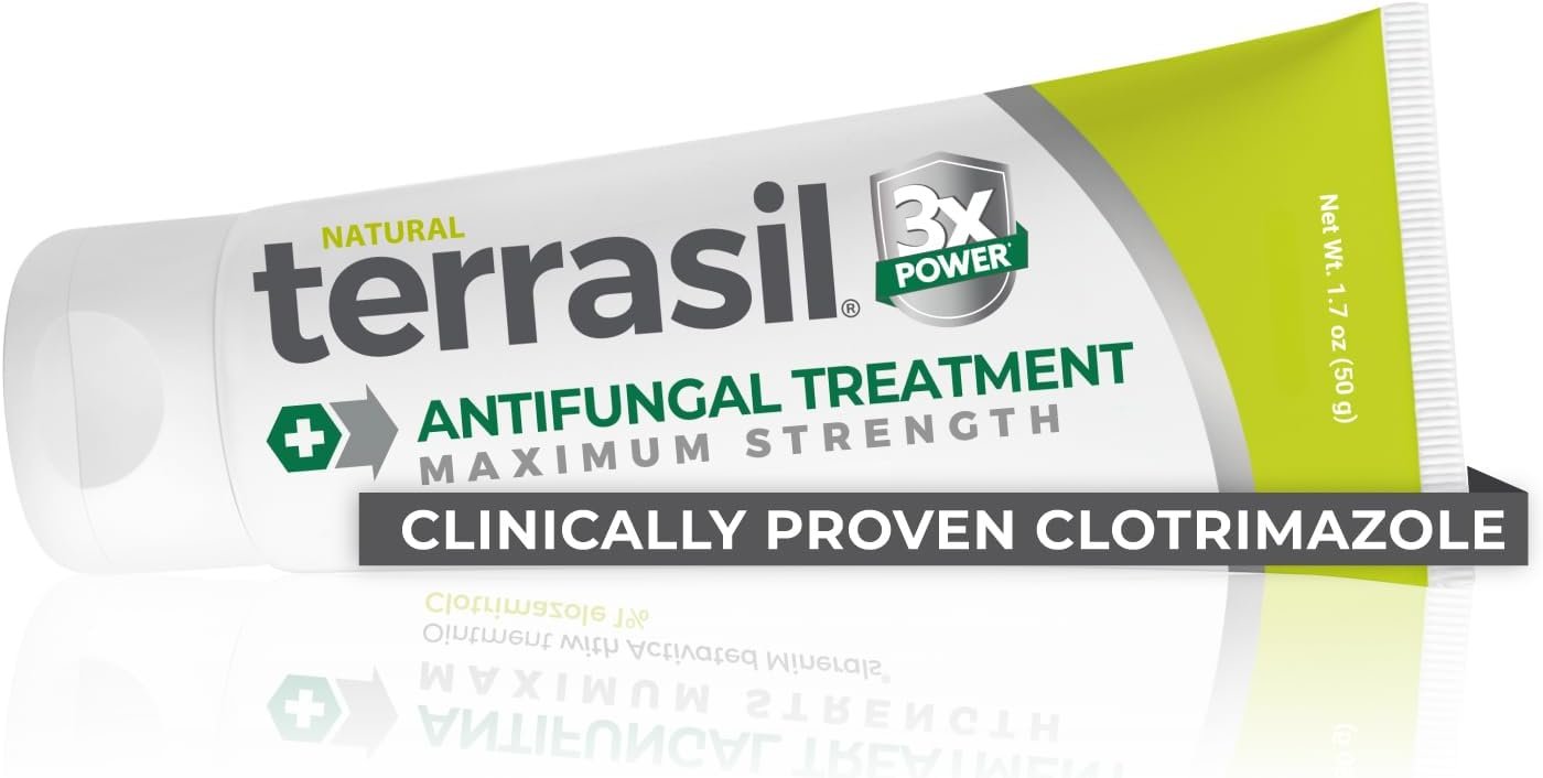 terrasil Clotrimazole Antifungal Cream, Relief for Fungal Yeast Infection, Athletes Foot Treatment, Jock Itch Ringworm, Men & Women, Natural Ingredients, Anti Fungal Cream for Skin and Feet (1.7oz)