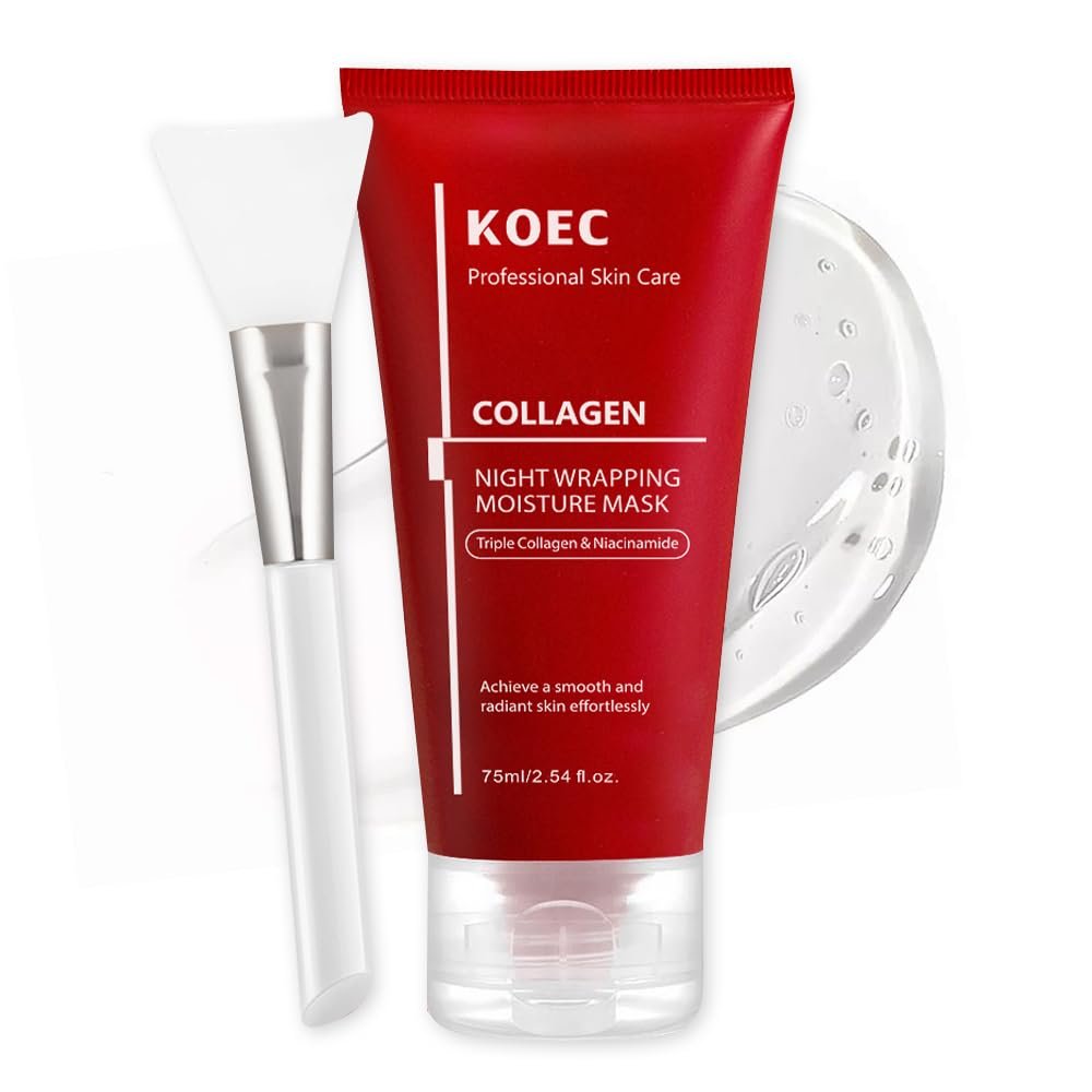 KOEC Collagen Night Wrapping Moisture Mask,Peel-Off Overnight Collagen Face Mask for Skin Firming,Deep Hydration & Instant Radiance Skincare Gift for Women 2.54 Fl Oz