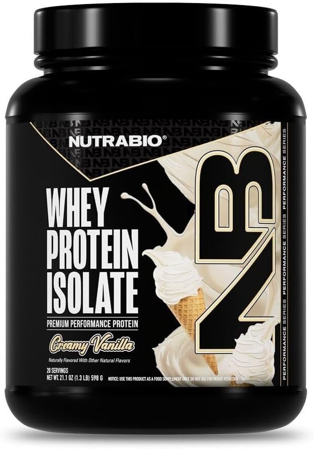 NutraBio 100% Whey Protein Isolate Protein Powder, 25g Protein with Complete Amino Acid Profile, Non-GMO, Soy & Gluten Free, Low Carb, Low Calorie Whey Protein Powder, Creamy Vanilla, 20 Servings