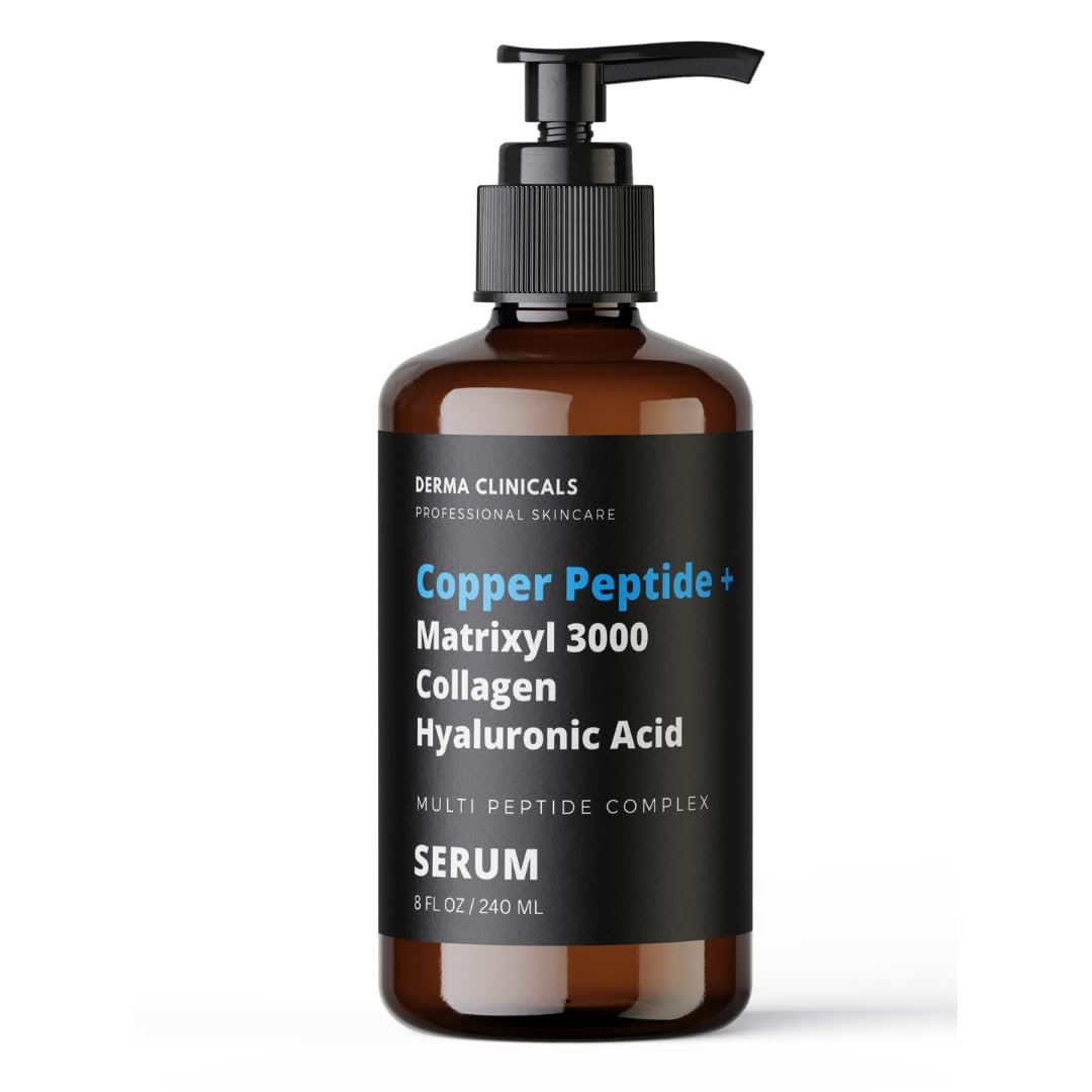 Copper Peptide + Matrixyl 3000, Collagen, Hyaluronic Acid Serum for face, Multi Peptide Firming and Plumping Serum, Anti-Wrinkle, Anti-Aging Face Serum – 8oz