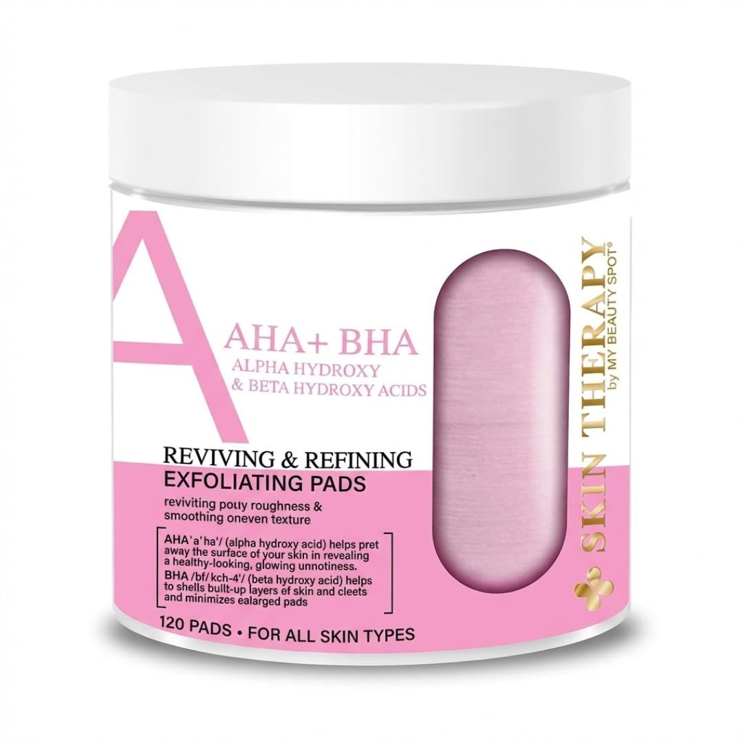 Skin Therapy AHA BHA Exfoliating Pads for Face, Facial Exfoliating Pads with Glycolic & Salicylic Acid, Face Toner Pads for Pore Cleansing & Smoothing Skin, 120 Count