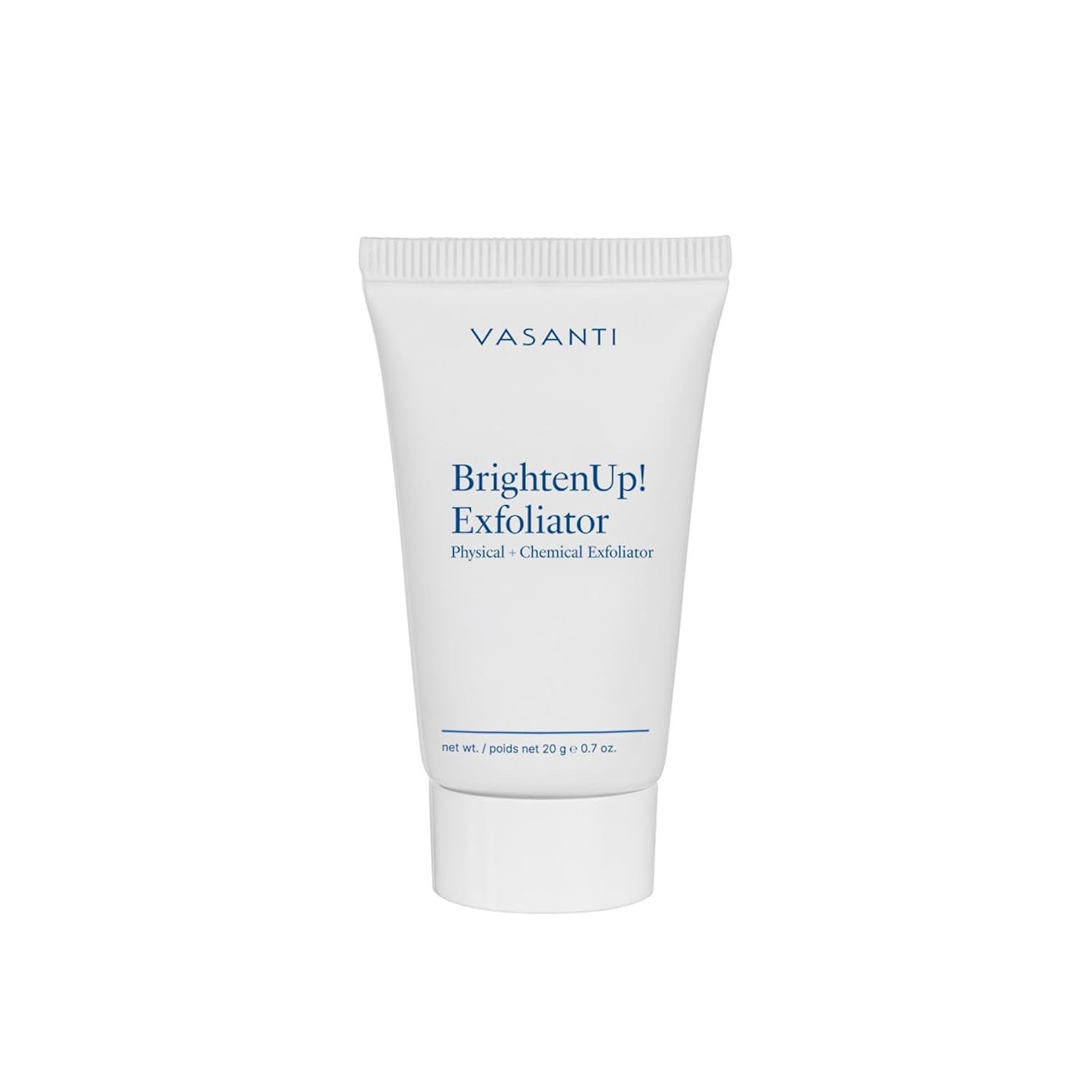 VASANTI BrightenUp! Exfoliator (20g) | Physical + Chemical Facial Exfoliator Scrub with Instant Results for Soft, Smooth and Radiant Skin | Enriched with Papaya, Microcrystals and Aloe | 99% Natural
