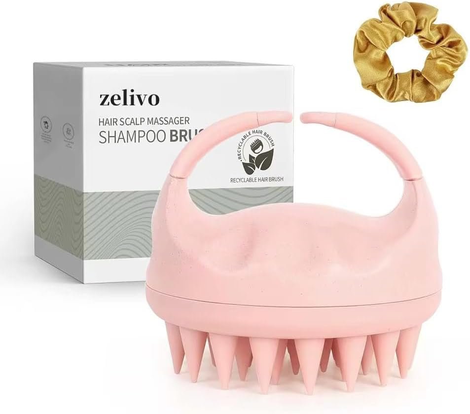 Scalp Massager Shampoo Brush, Scalp Scrubber with Soft Silicone Bristles, Scalp Exfoliator for Dandruff Removal, Scalp Massager for Hair Growth, Wet Dry Hair Brush for Scalp Care, Pink