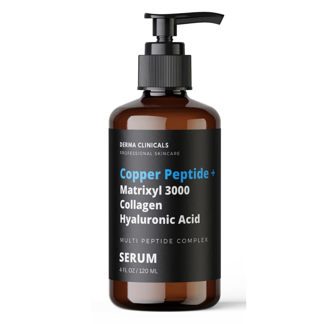 Copper Peptide + Matrixyl 3000, Collagen, Hyaluronic Acid Serum for face, Multi Peptide Firming and Plumping Serum, Anti-Wrinkle, Anti-Aging Face Serum – 4oz