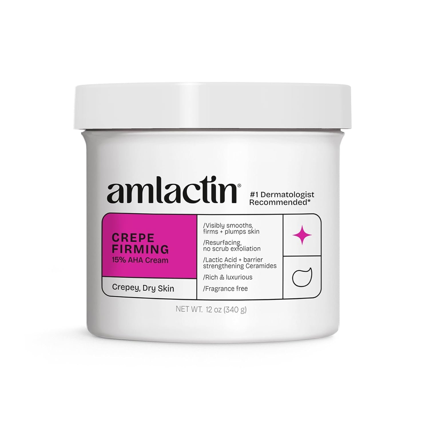 AmLactin Crepe Firming Cream – Therapeutic Skin Tightening Cream for Body – No-Scrub Exfoliator and Moisturizer, Skin Care with 15% Lactic Acid AHA, 12 oz (Packaging May Vary)