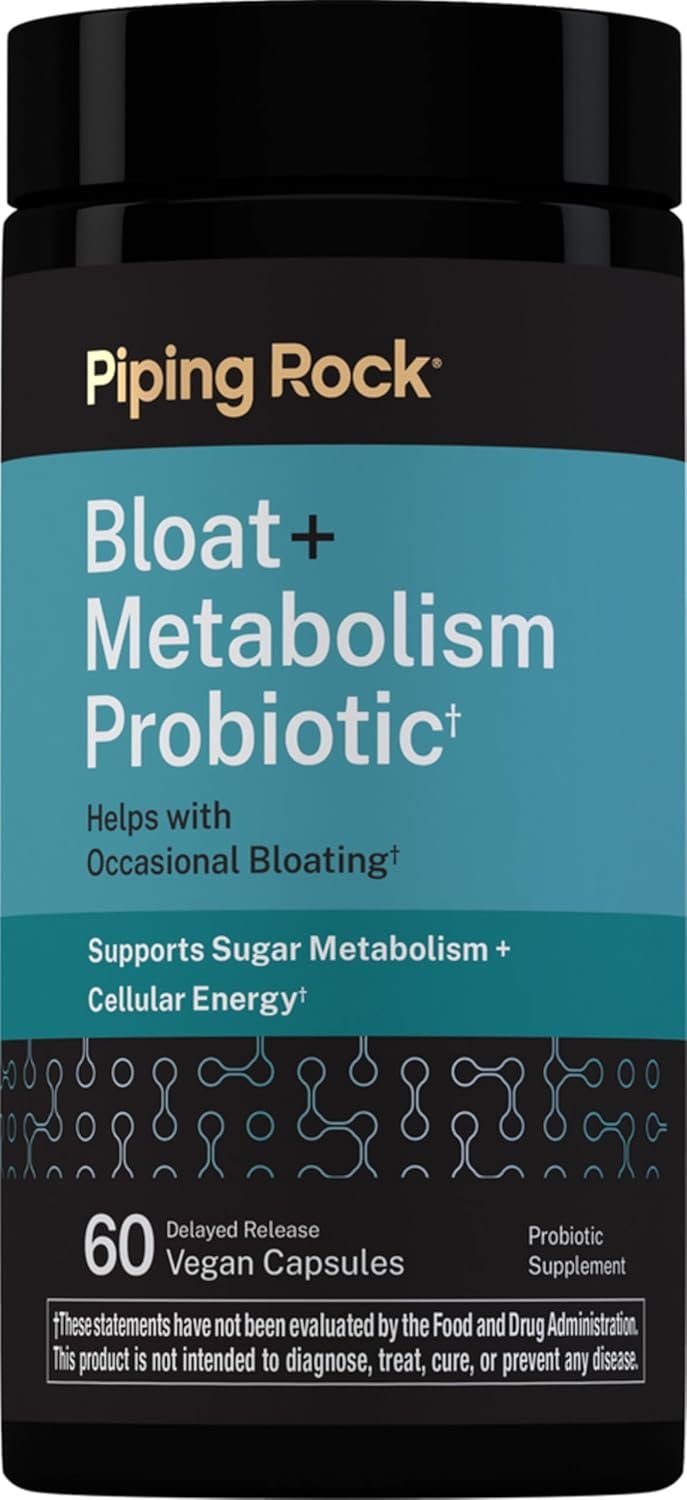 Piping Rock Bloat and Metabolism Probiotic | 60 Capsules | 14 Strain Probiotic Blend | Supports Regularity, Sugar Metabolism, and Cellular Energy for Men and Women | Non-GMO and Gluten Free