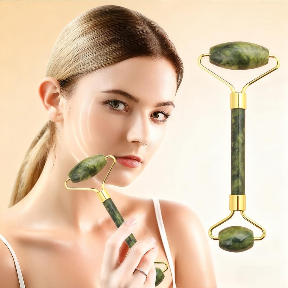2PCS Jade Roller and Gua Sha Facial Kit | Jade Stone Massager Set for Anti-Aging, Wrinkle Reduction & Skin Care | Perfect Beauty Tool for Face, Eyes and Body