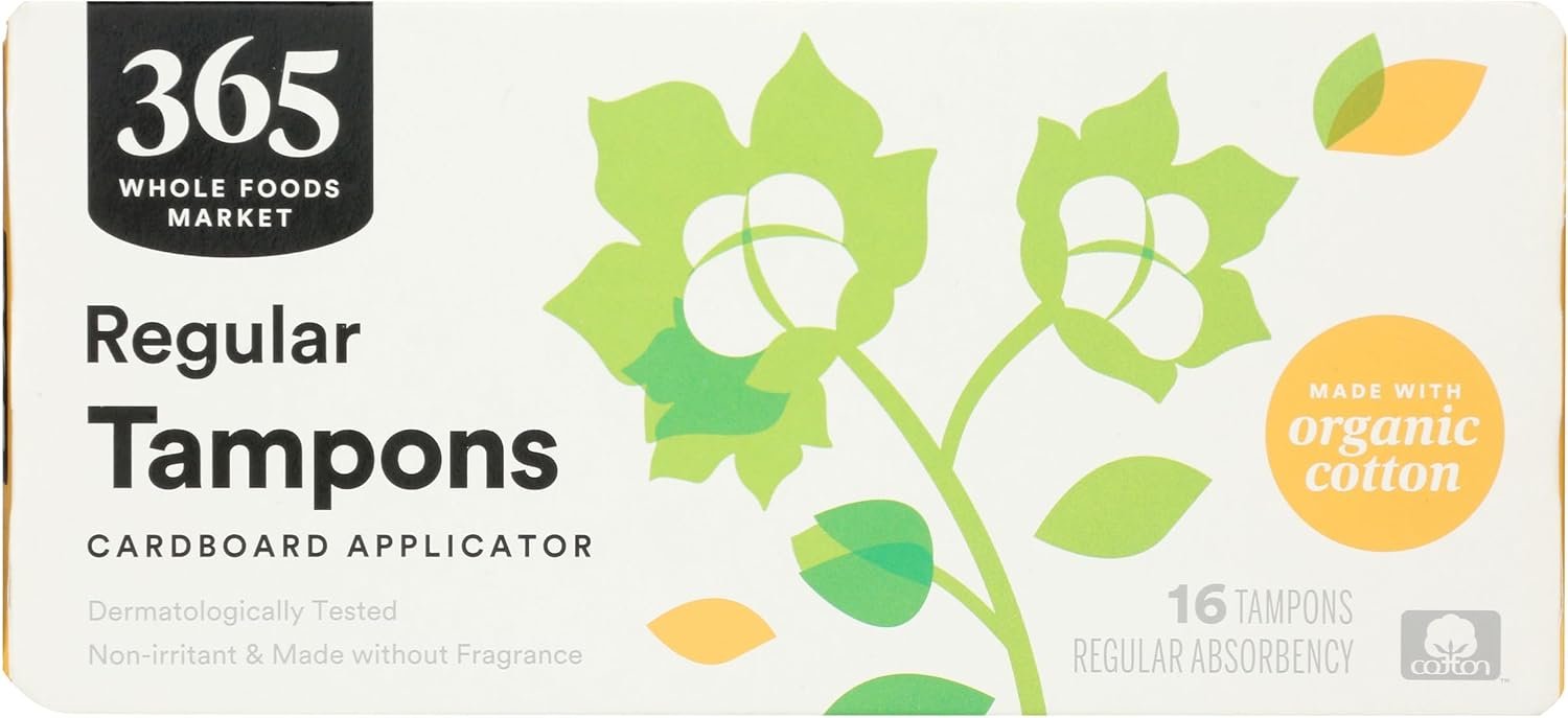 365 by Whole Foods Market, Tampons with Cardboard Applicators, Regular Absorbency, Made with Organic Cotton, Unscented, 16 Count