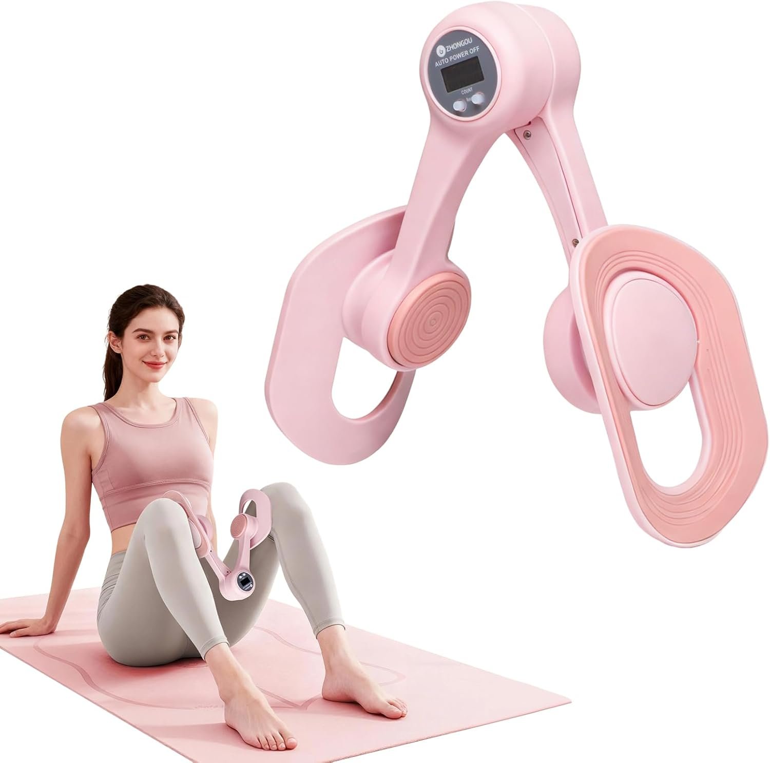 Thigh Trainer, 360°Adjustable Pelvic Floor Exercise Device with Auto-Counter Display, Inner Thigh Exerciser with 25-35 LB Resistance Band for Women, Home Fitness Equipment for Arm, Hip, Leg