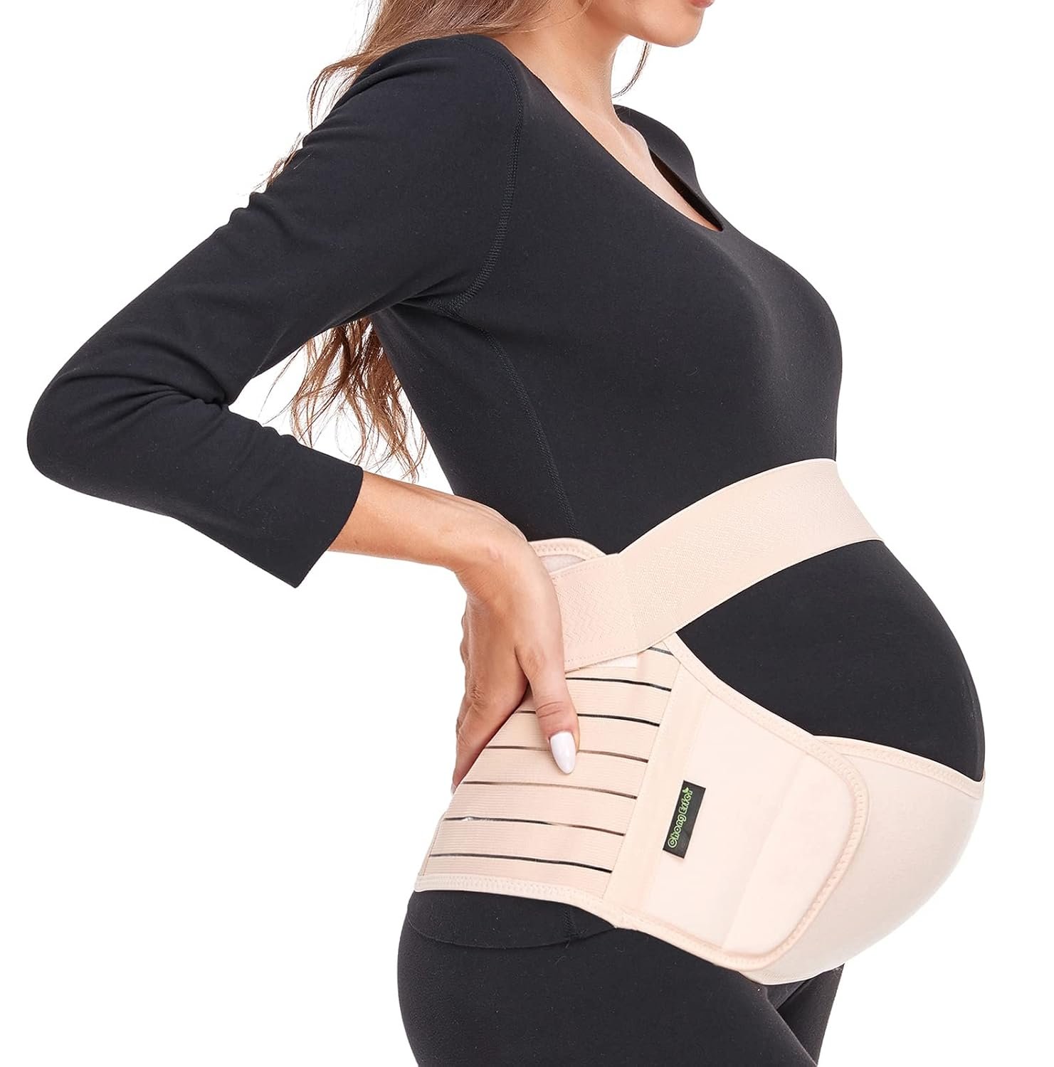 ChongErfei Maternity Belt, Pregnancy 3 in 1 Support Belt for Back/Pelvic/Hip Pain, Maternity Band Belly Support for Pregnancy Belly Support Band (M: Fit Ab 35.5″-47.3″, Beige)
