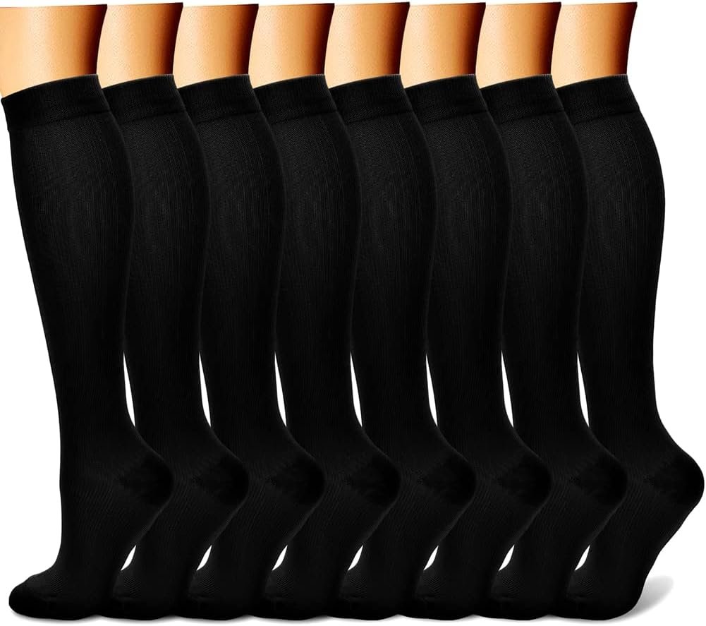 CHARMKING Compression Socks for Women & Men Circulation (8 Pairs) 15-20 mmHg Best Calf Socks Support for Athletic Cycling