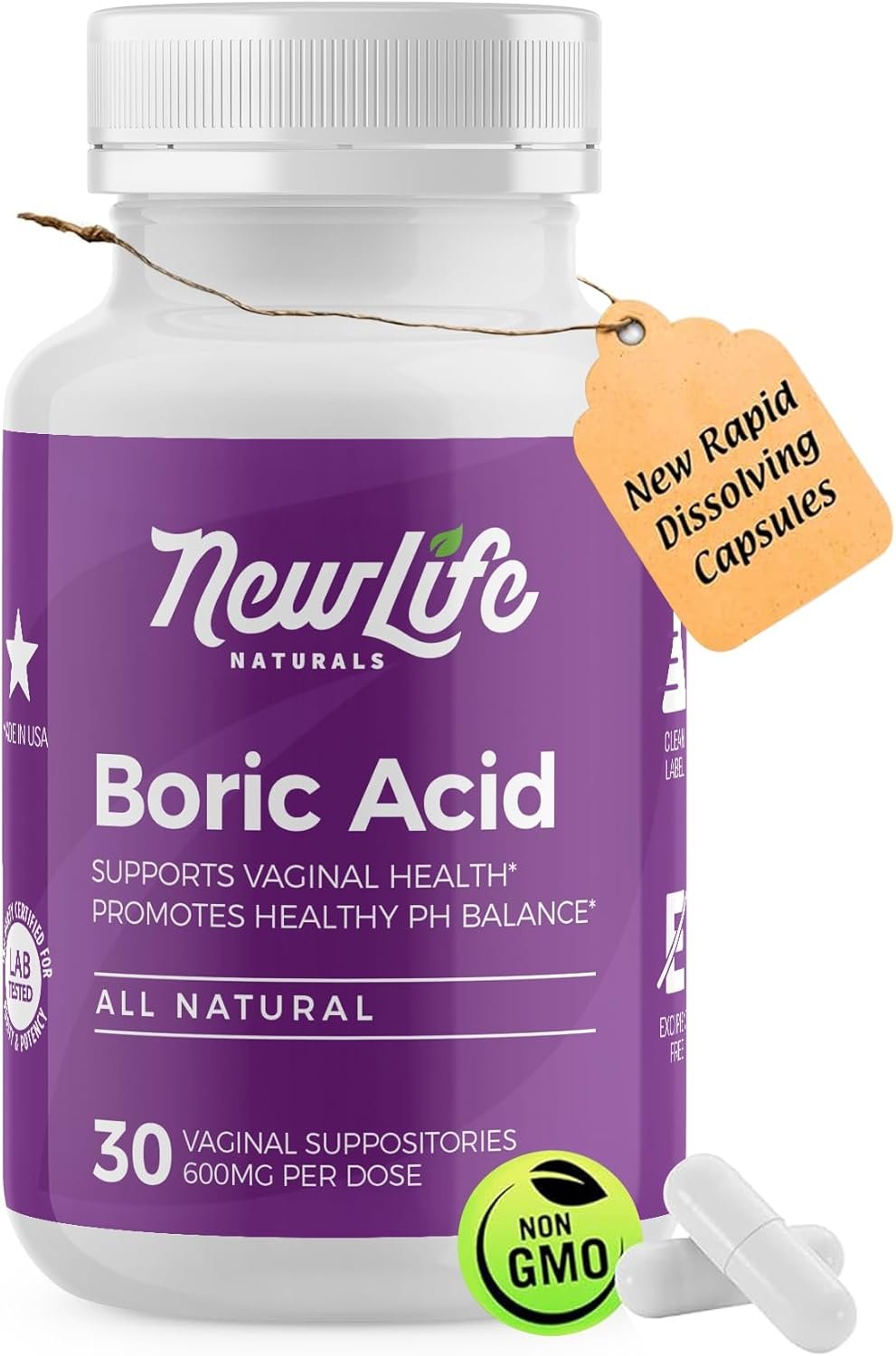 NewLife Naturals Boric Acid Suppositories for Women – 600mg NF Grade Boric Acid Powder, Vaginal Odor & pH Balance, Vaginal Suppositories, Made in USA, 30 Count