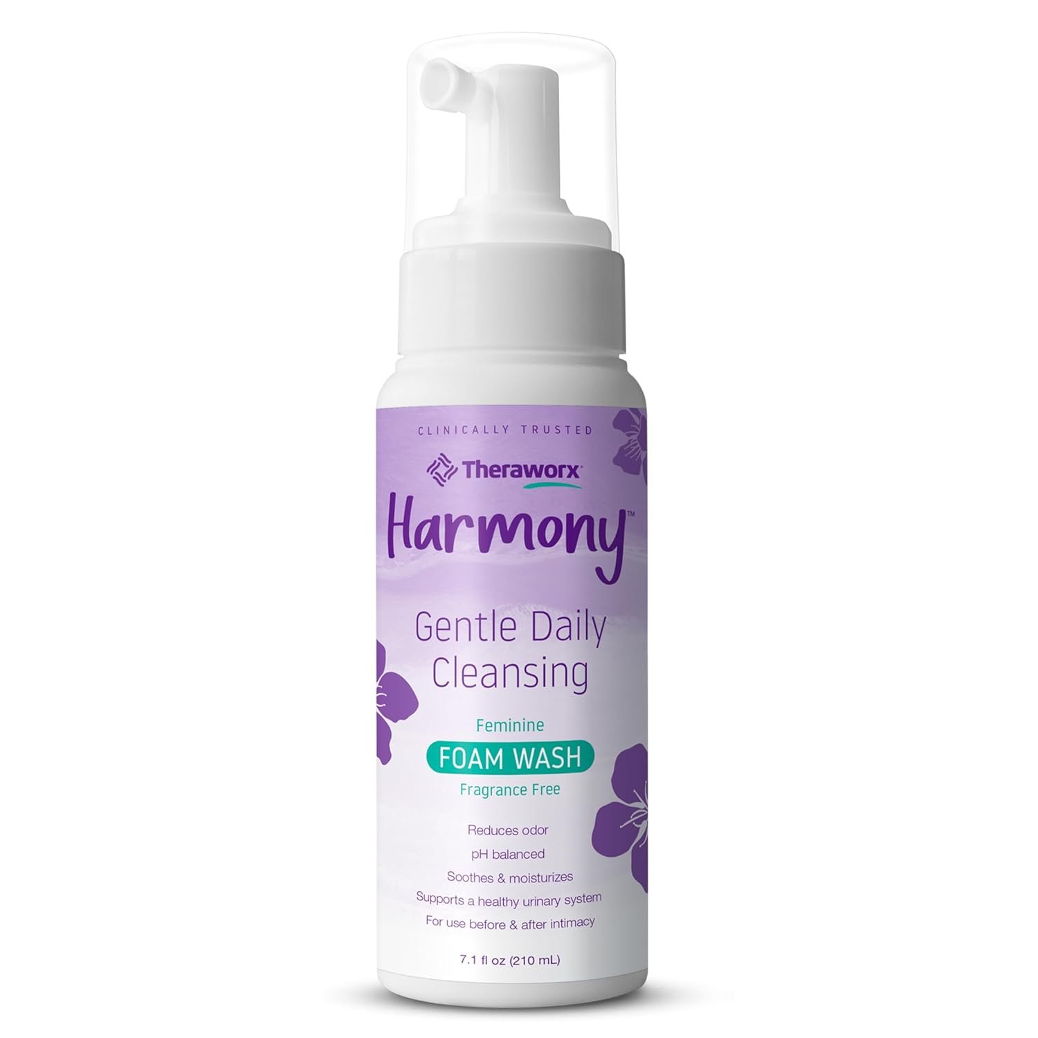 Theraworx Harmony Daily Feminine Care Foam, Gentle Daily Cleansing Fragrance Free, Reduces Odor, pH Balanced – 7.1 fl oz – 1 Count