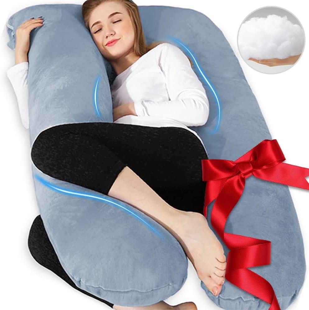 Chilling Home Pregnancy Pillows – U Shaped Maternity Pillow for Pregnant Women with Velvet Removable Cover – 55 inch Pregnancy Pillows for Sleeping – Body Pillows for Adults Full Support – Grey