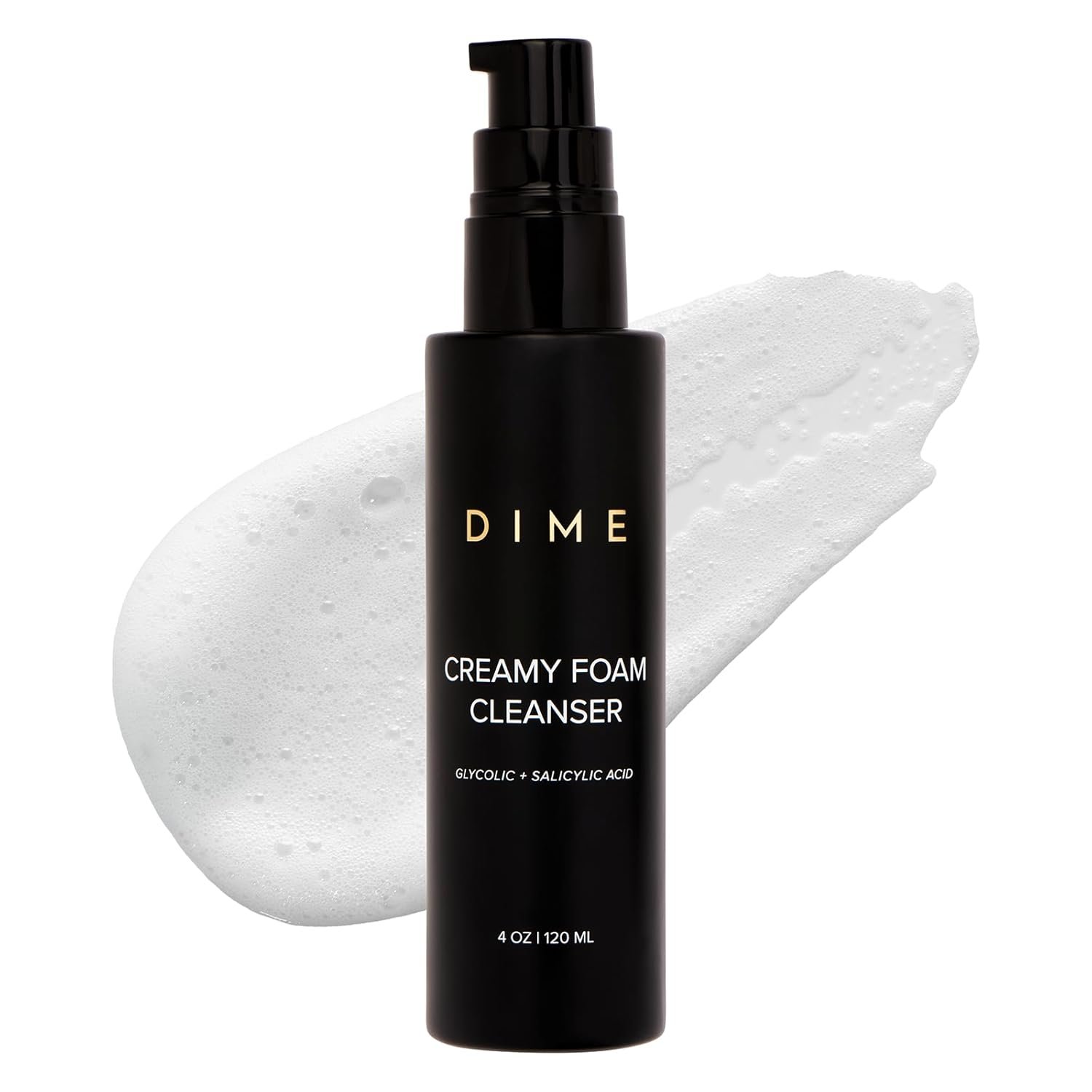 DIME Beauty Creamy Foam Cleanser – Gentle Foaming Face Wash with Salicylic Acid & Glycolic Acid, AHA BHA Daily Acne Cleanser for Oily & Acne-Prone Skin, 4 oz / 120 ml