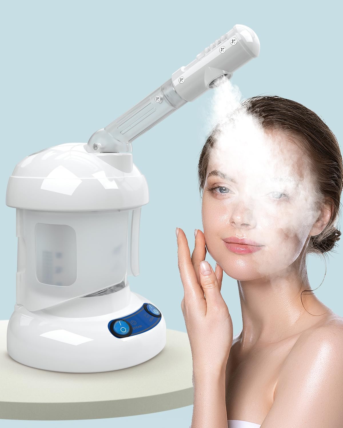 Tabletop Facial Steamer – Kingsteam Nano Ionic Face Steamer with 360° Rotating Arm, Moisturize, Remove Blackheads, Portable Facial Steamer for Home Facial Spa or Beauty Salon, White