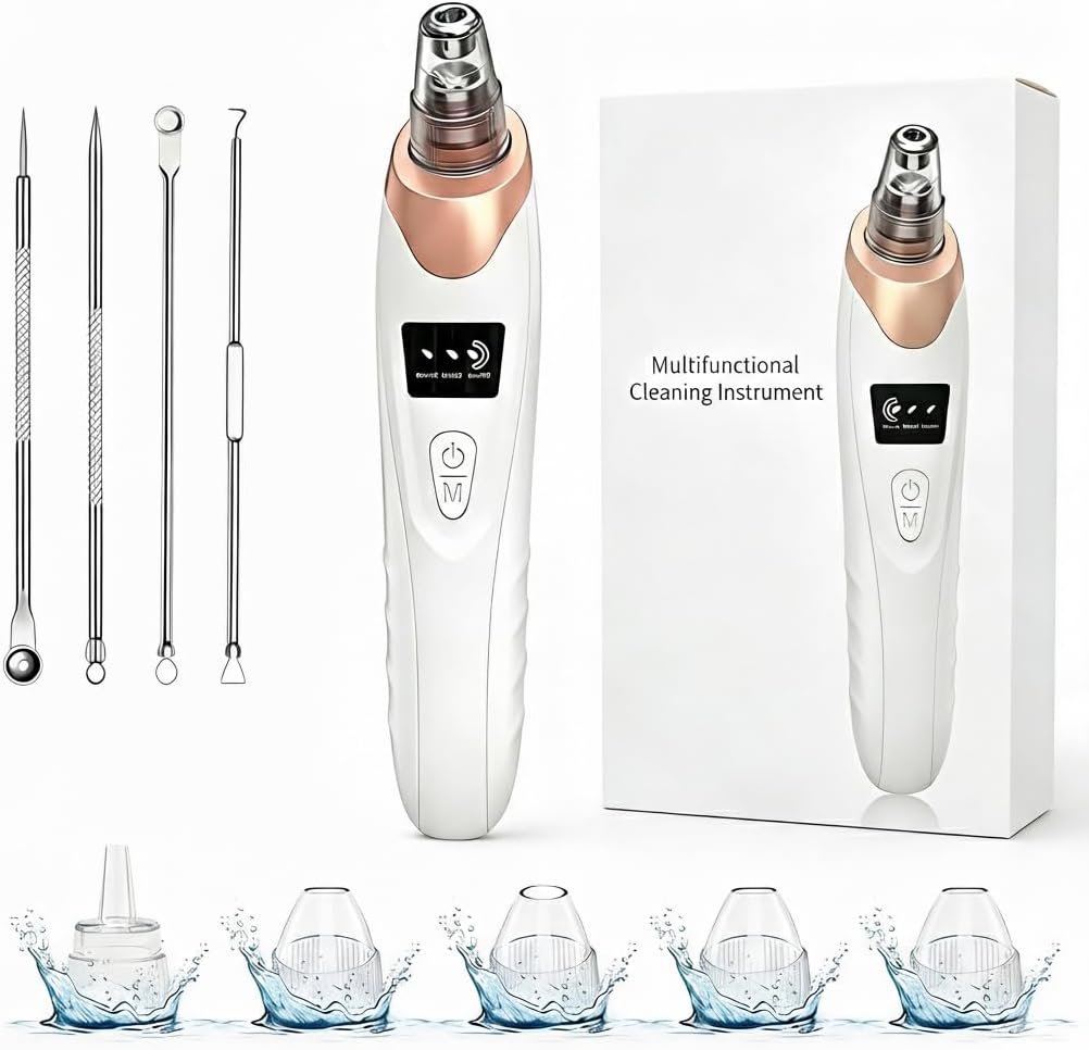 Blackhead Remover for Face, 9-in-1 Pore Vacuum Kit with 5 Probes & 4 Pimple Extractor Tools, Facial Pore Cleaner Vacuum for Nose, Professional Blackhead Suction Tool for Men & Women (Gold)