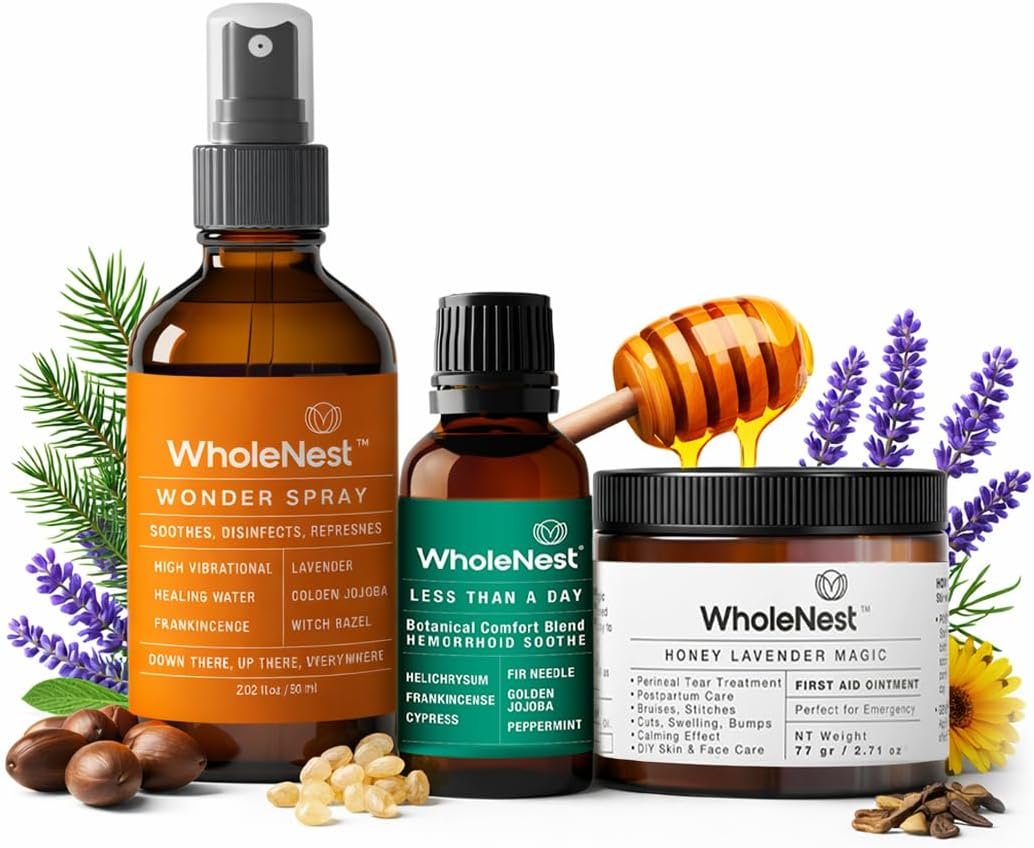 Postpartum Care Kit for Mom with Perineal Spray Pain Relief, Perineal Balm, Witch Hazel & Hemorrhoid Treatment Oil for Soothing Comfort and Fast Post-Birth Recovery