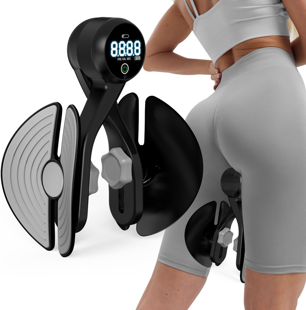 Thigh Trainer Thigh Exerciser, Kegel Exerciser for Pelvic Floor Muscle, Inner Thigh Exerciser for Butt, Arm, Leg Workout, 4 Levels Adjustable Resistance, Exercise Equipment with Counter Rechargeable