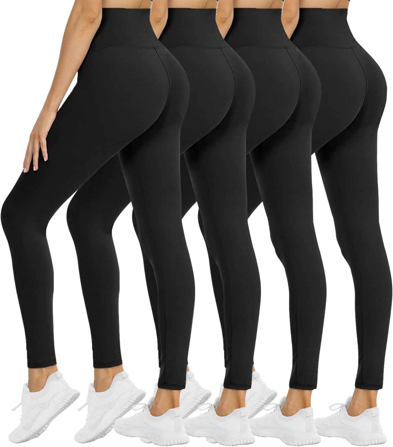 NexiEpoch 4 Pack Leggings for Women – High Waisted Tummy Control Soft Black Capri Yoga Pants with Pockets for Workout