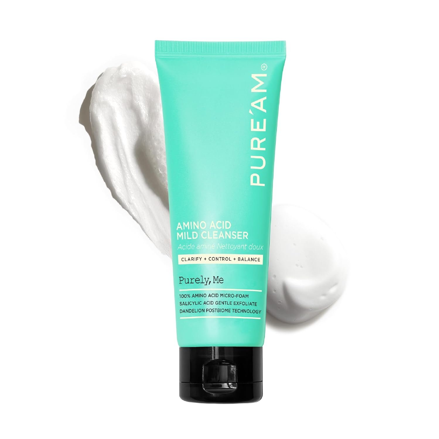 PURE’AM – Gentle Face Wash with Amino Acids, Salicylic Acid – 4.05 Fl.oz, 120ml – Korean Face Cleanser – Clarifying, Foaming, Deep Pore Cleaning, pH Balancing, Oil Control – Authentic Korean Skin Care