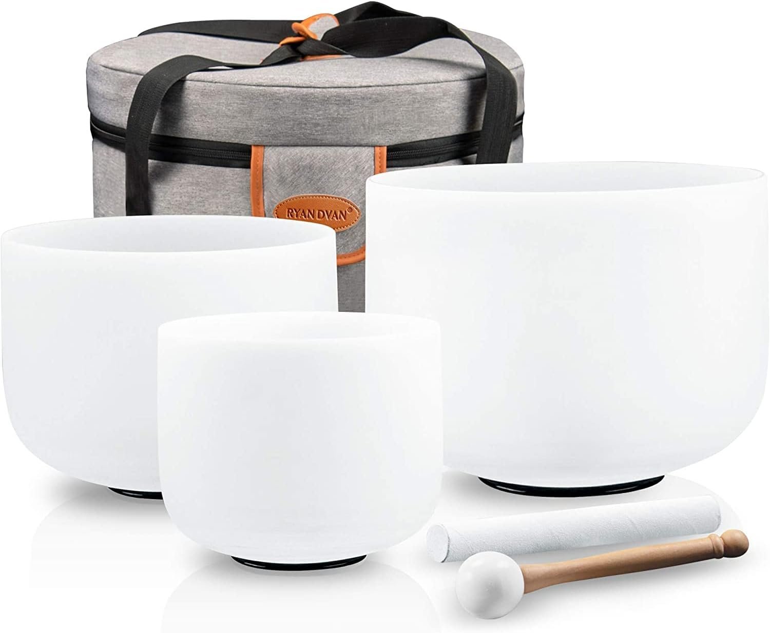 RYAN DVAN 432hz Crystal Singing Bowl Set of 3, 6″ B Crown 8″ F Heart 10″ G Throat with Travel Case, Suede Striker – Sound Bowl for Chakra Healing, Meditation, Yoga, Reiki, Stress Relief Mindfulness
