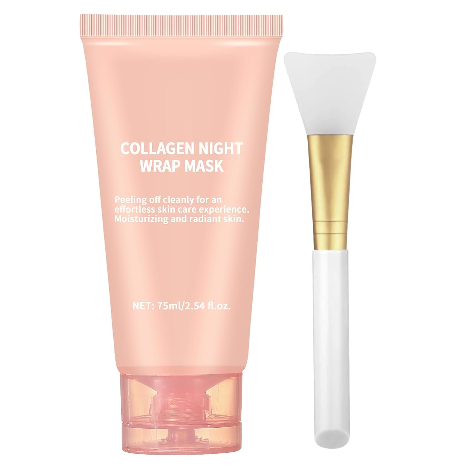 Collagen Overnight Wrapping Peel Off Facial Mask with Jelly Brush, Skin Hydration & Firming & Glowy, Improve Sagging & Dullness, Korean Skincare(75ml, 2.54 fl.oz)