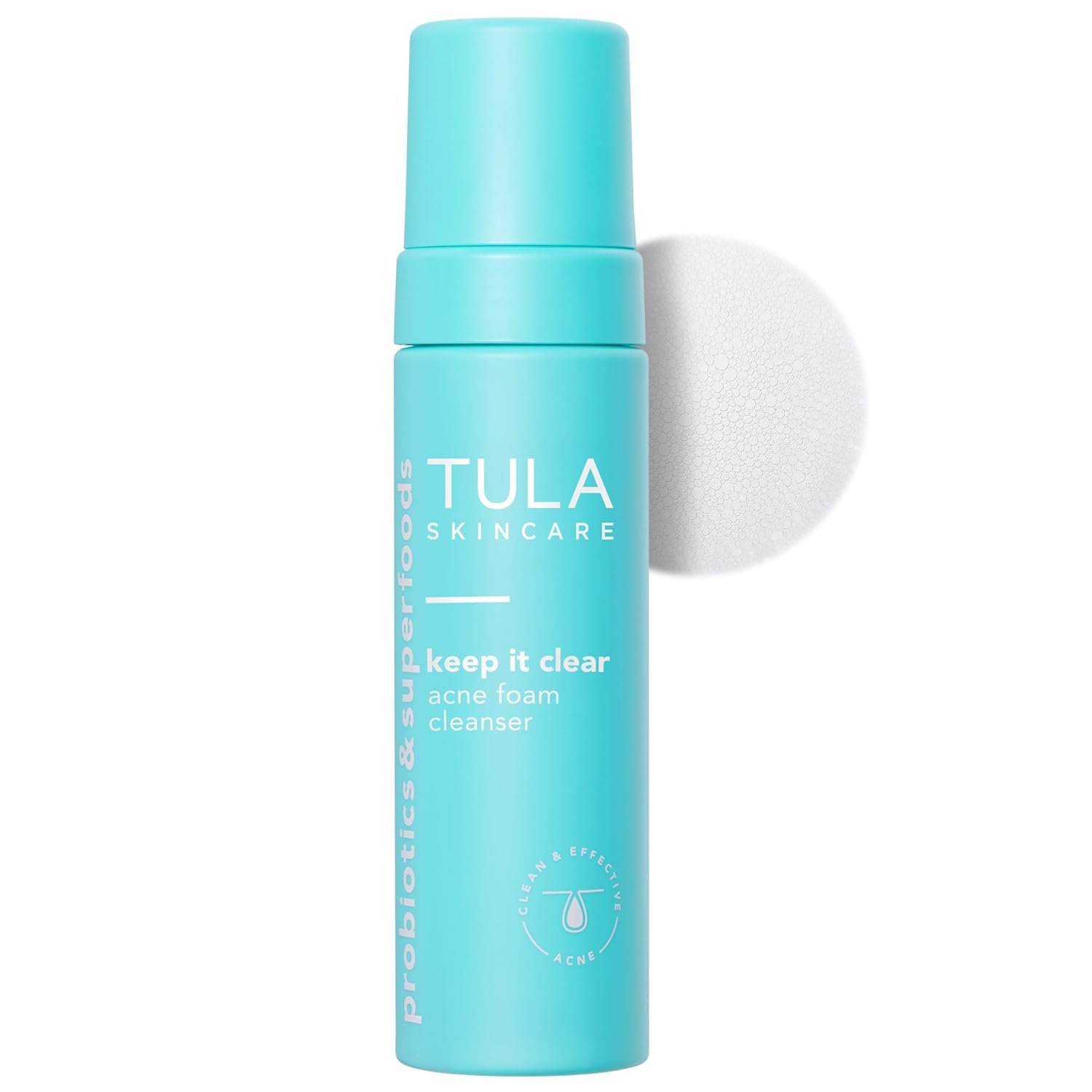 TULA Skin Care Keep It Clear – Acne Foam Cleanser, Contains Salicylic & Azelaic Acid & prebiotics, Clears & Soothes Acne, Brightens Past Blemish Marks, 6.3 fl oz.