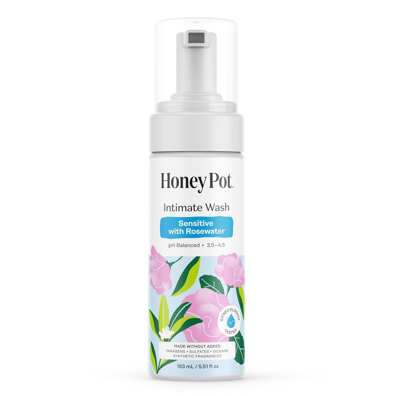 The Honey Pot Company – Feminine Wash – Sensitive w/Rosewater – pH Balanced, Herbal Infused Plant-Based Feminine Care for Sensitive Skin – Daily Intimate Cleanser for Women – 5.51 Fl Oz