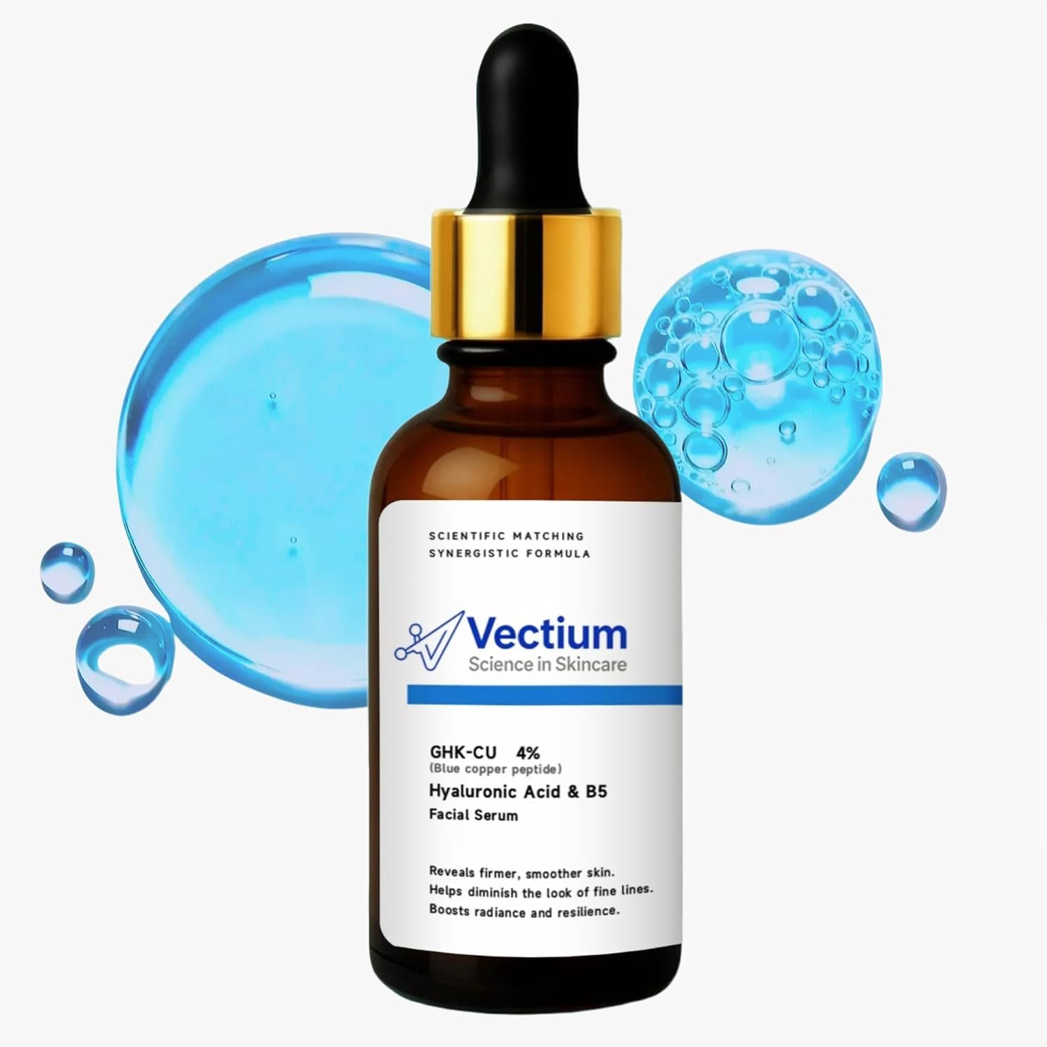 Blue Copper Peptide Serum 4% GHK-CU & Hyaluronic Acid + B5 – Helps reduce the appearance of fine lines ，Firms, Smooths & Hydrates Skin – All Skin Types, Especially Mature & Dry Skin – 30ml