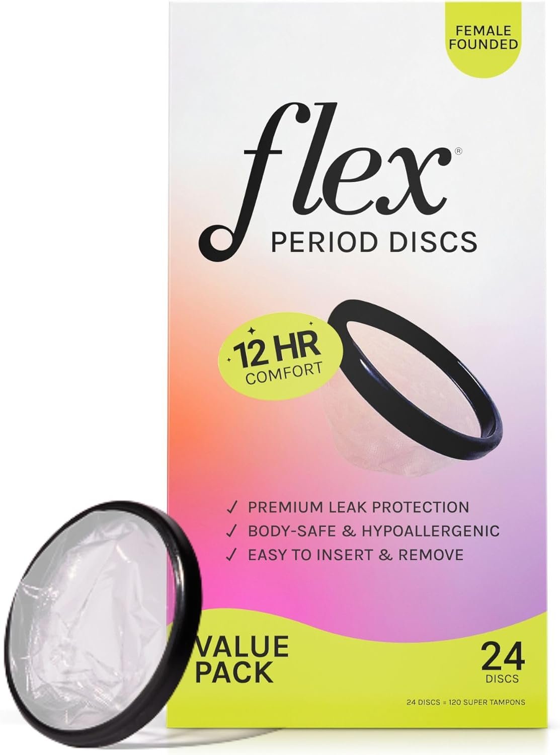 Flex Menstrual Discs | Disposable Period Discs | Reduce Cramps & Dryness | Beginner-Friendly Tampon Alternative | Capacity of 5 Super Tampons (24 Count)