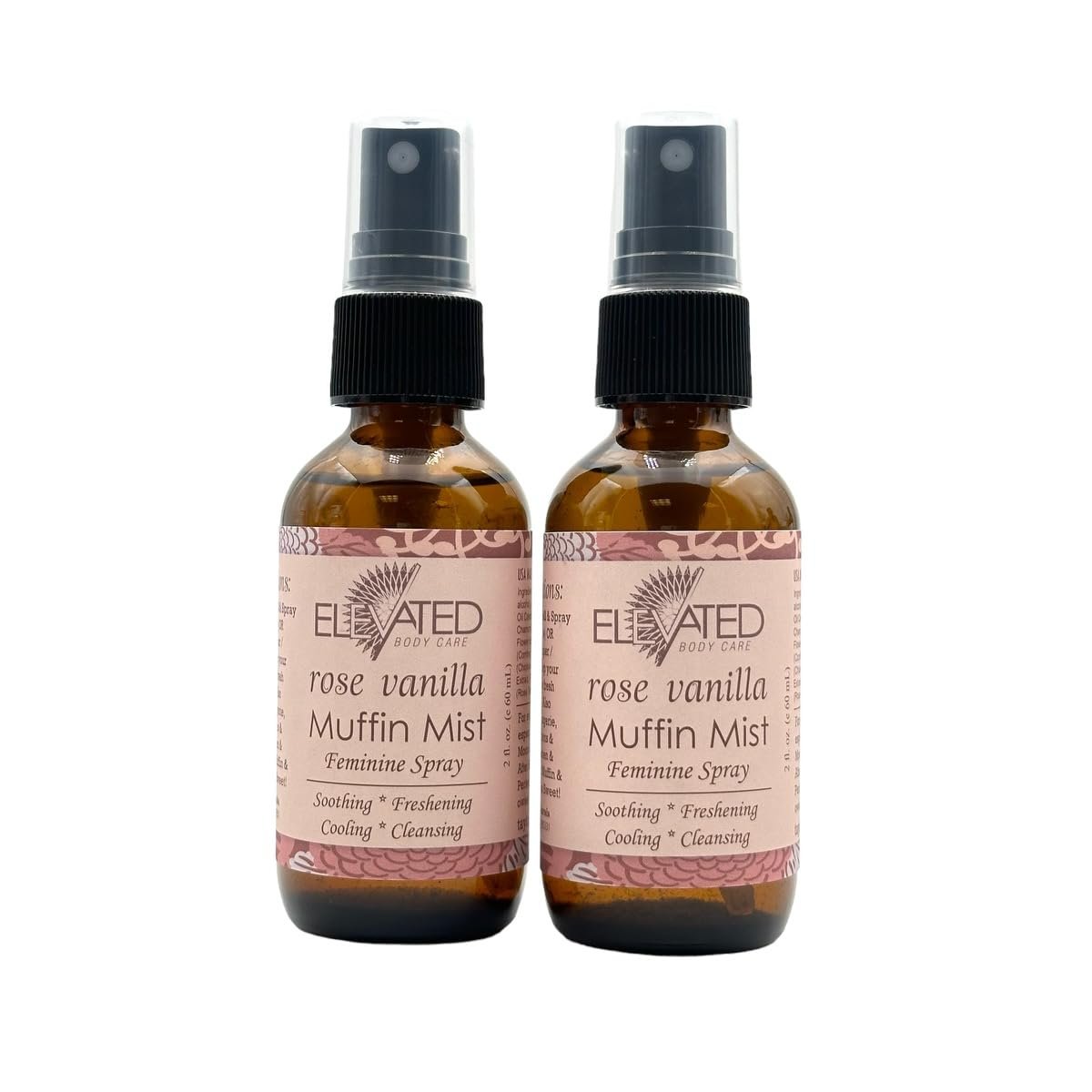 ELEVATED Muffin Mist – Organic Natural Feminine Spray | Yoni Oil | 2-PACK | 5 Scents | Vegan – Herbal | Postpartum | Perineal Spray | Soothe Vaginal Dryness, Itch, Soreness, Odor | Rose Vanilla 2-Pack