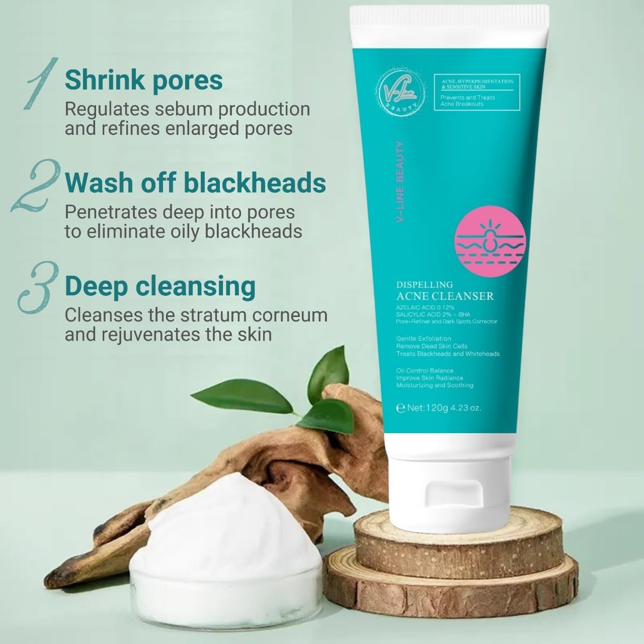 2% BHA Salicylic Acid Dispelling Foaming Cleanser with 0.12% Azelaic Acid for Oily Skin, Gentle Exfoliation, Minimize Pores, and Manage Blemishes + Excess Oil, and Help Fades Dark Spots