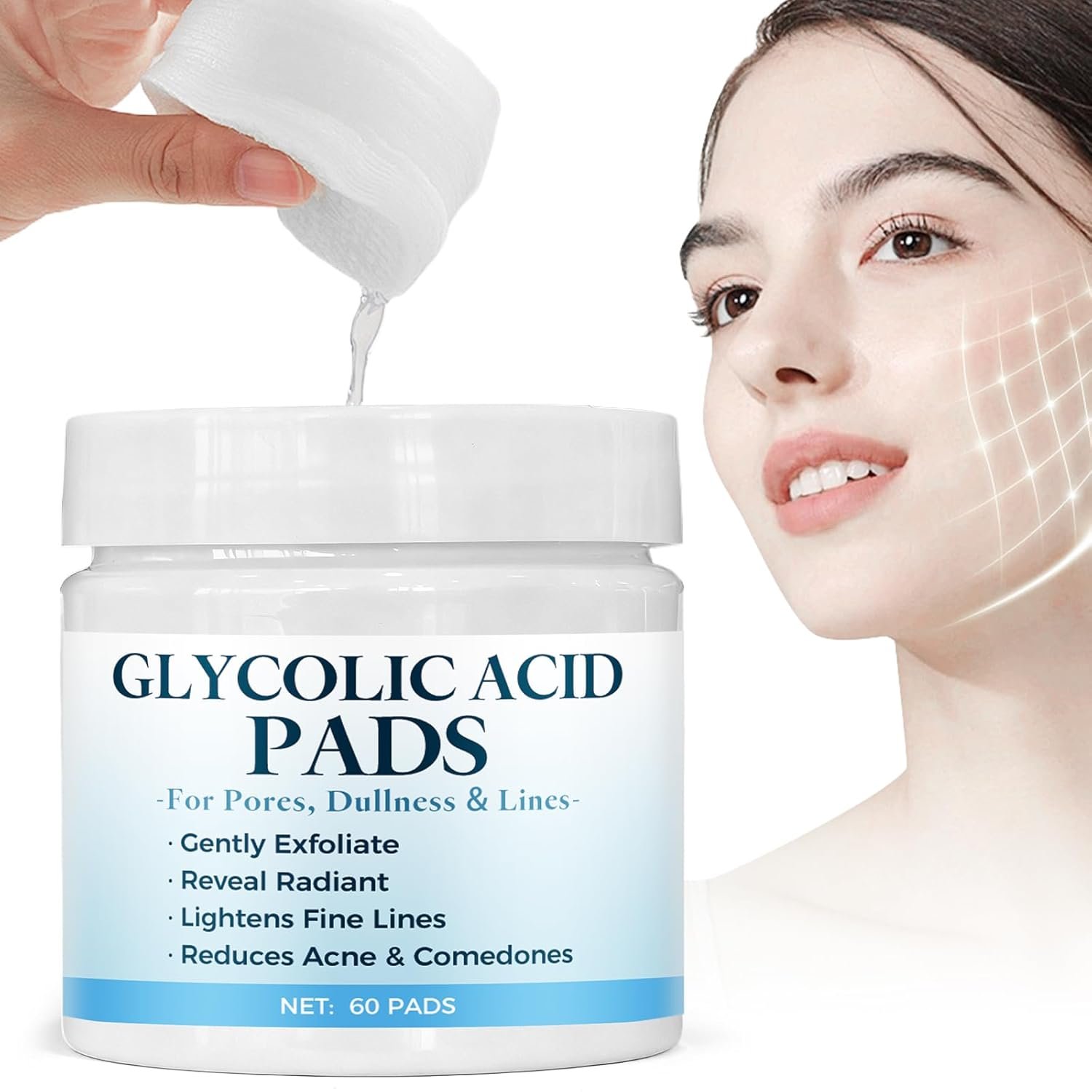 AstraVox 60 Pcs Glycolic Acid Exfoliating Pads, Resurface Toner Pads with Salicylic Acid and Vitamin C&E, Designed for Acne, Pore, Fine Lines, Reveal Radiant, Clean Face Peel & Body, Dewy Complexion