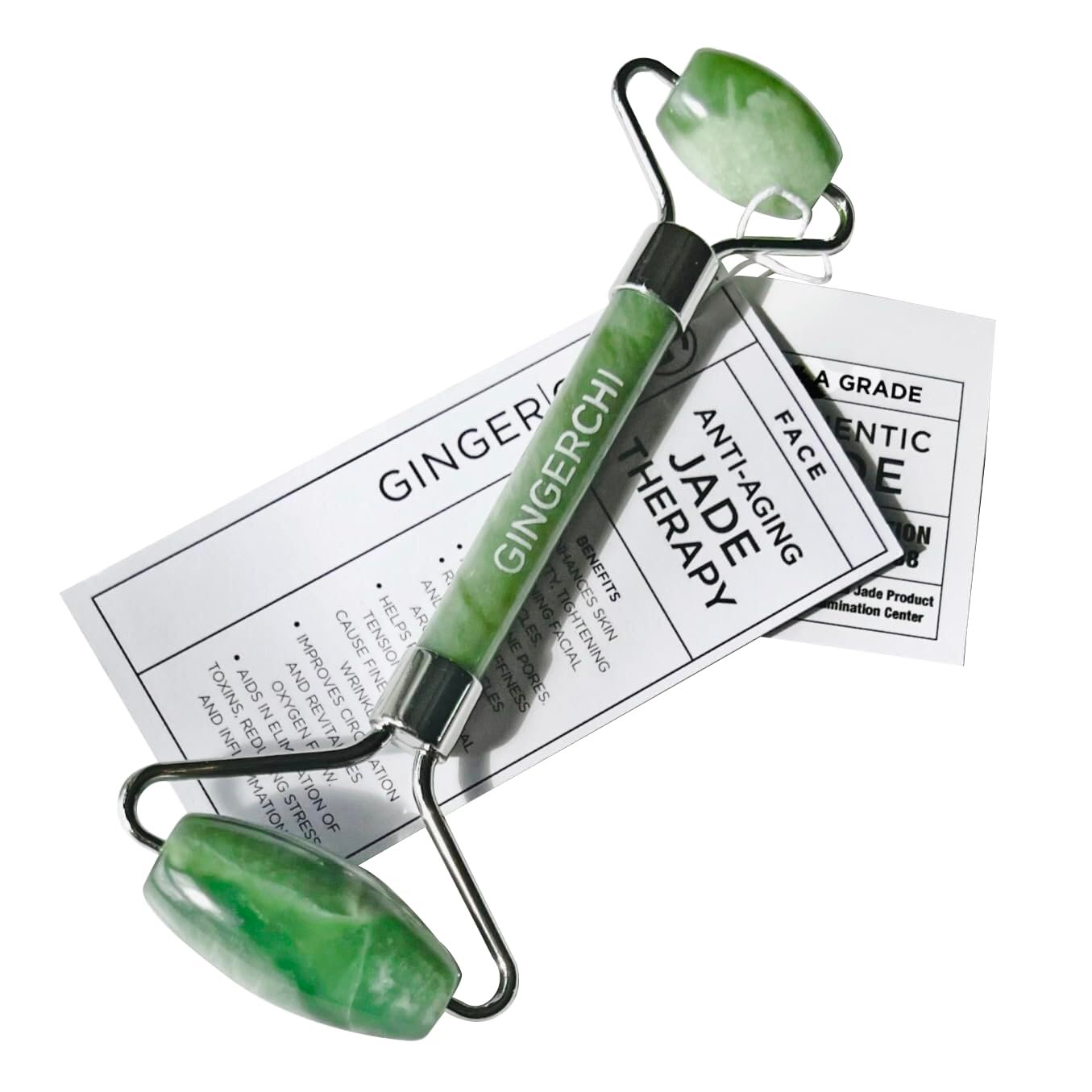 Ginger Chi Jade Roller – Anti-Aging Jade Therapy for Skin Care – Face Sculpting Tool for Eyes, Cheeks, Forehead – Jawline Shaper & Neck Roller – Face Roller is Part of The Gua Sha Facial Tools
