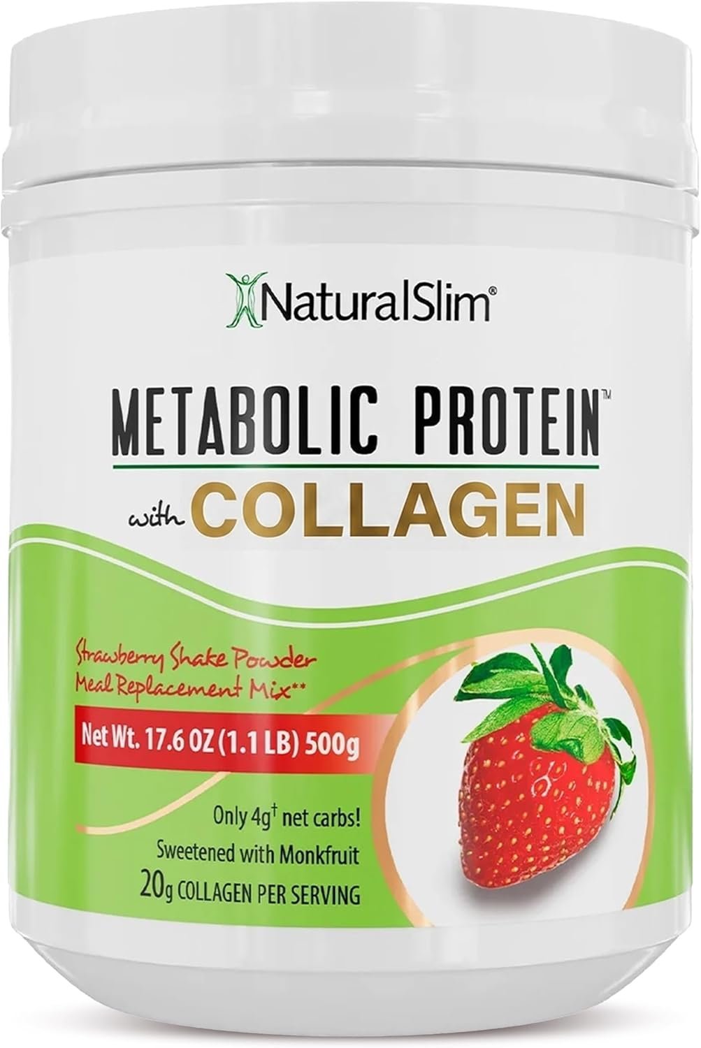 NaturalSlim Metabolic Protein Powder with Collagen | Whey Protein & L-Glutamine | Supports Metabolism, Digestion, Skin & Muscle | Low Carb | 17.06 oz Strawberry