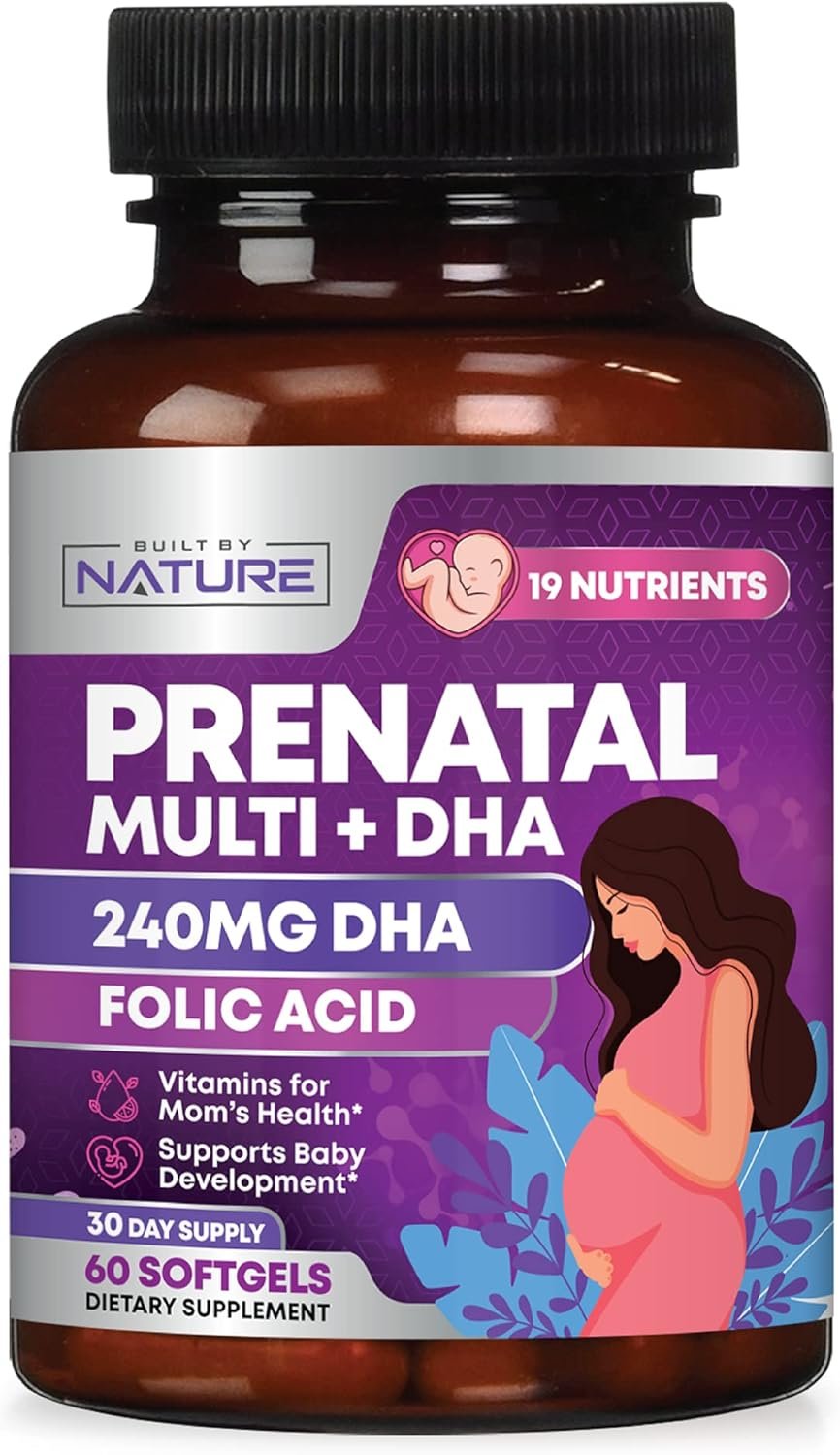 Prenatal Vitamins for Women – Multivitamin with DHA, Folic Acid, Vitamin C, B12, Iron & Omega-3 – Before, During & Post Pregnancy Supplement for Healthy Growth & Brain Development – 60 Softgels