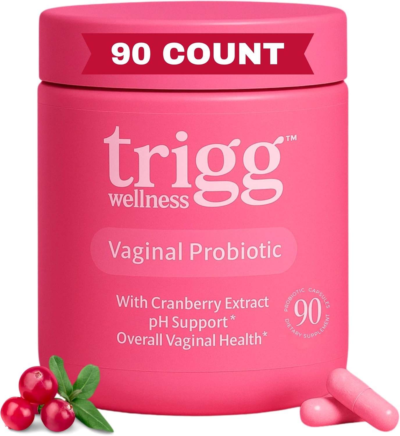 Trigg Vaginal Probiotics for Women- pH Balance, Digestion, UT- Female Health Supplement with Cranberry- Prebiotic Blend, Lactobacillus- Promote Healthy Vaginal Odor & Flora- Feminine Probiotic- 90 Ct