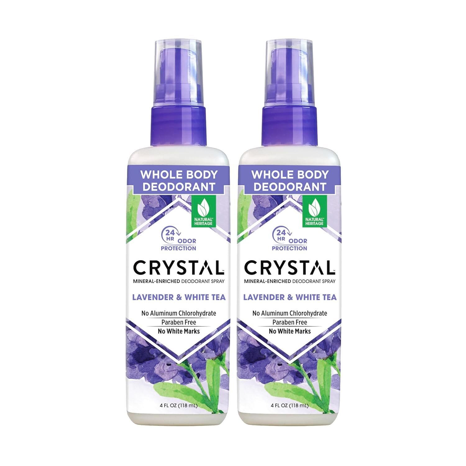 CRYSTAL™ Mineral Deodorant Spray- Body Deodorant With 24-Hour Odor Protection, Lavender & White Tea Spray, Non-Staining, Aluminum Chloride & Paraben Free, 4 FL OZ – Pack of 2