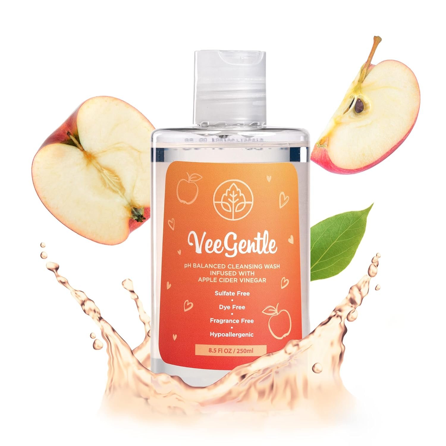 VeeFresh – VeeGentle pH Balanced Feminine Wash with Apple Cider Vinegar – Gentle, Soothing Vaginal Wash Cleanser, 250ml Intimate Soap for Women – Hypoallergenic Feminine Hygiene Wash for Odor Control