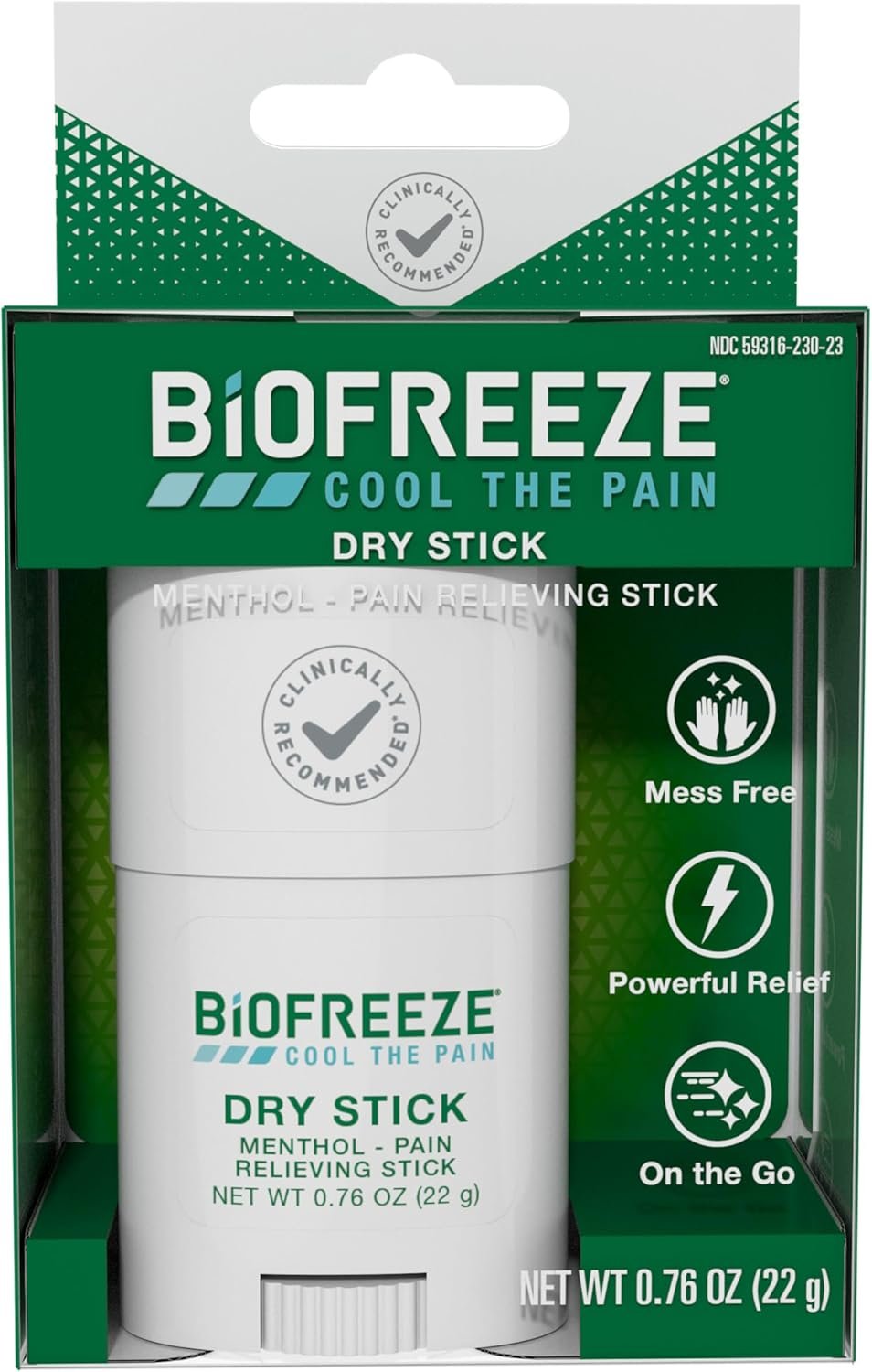 Biofreeze Dry Stick, Mess-Free Relief for Neck, Shoulder, Knee, Hip, Hand & Joint, Cooling Menthol Pain Relief Stick, 100+ Uses