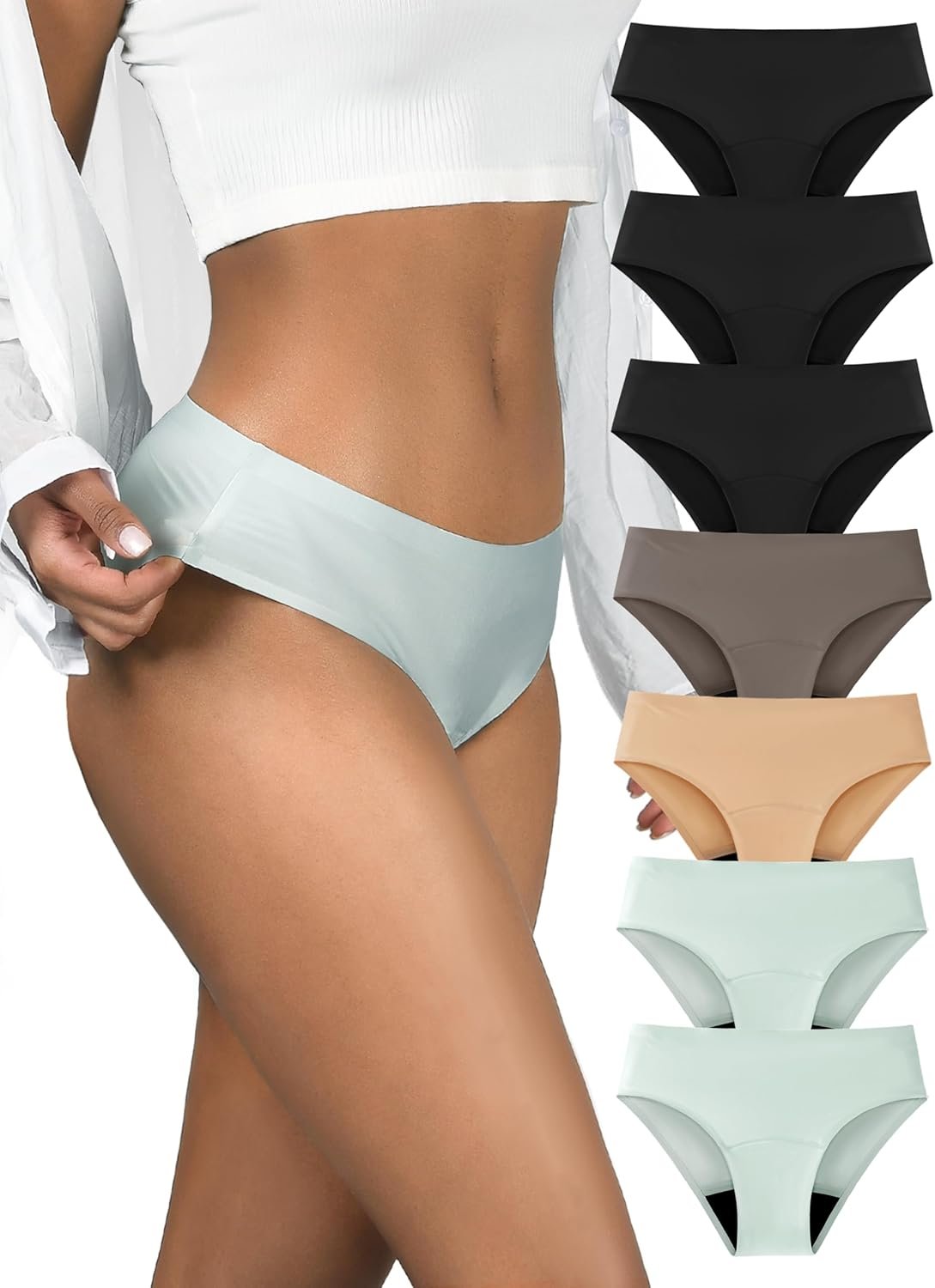 TIICHOO Period Underwear for Women Heavy Flow Seamless Period Bikini Panties Leakproof Underwear 7 Pack