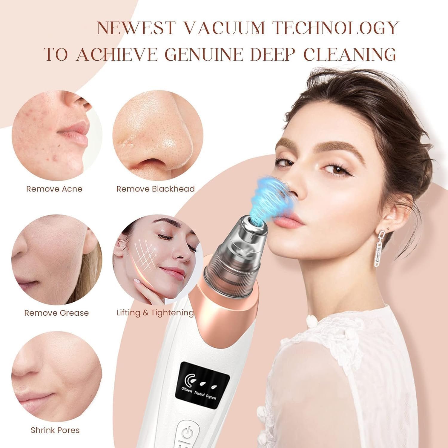Pore Vacuum Blackhead Remover,Facial Pore Cleaner, 5 Suction Power,5 Probes,USB Rechargeable Blackhead Vacuum Kit, Electric Acne Extractor Tool for Adult