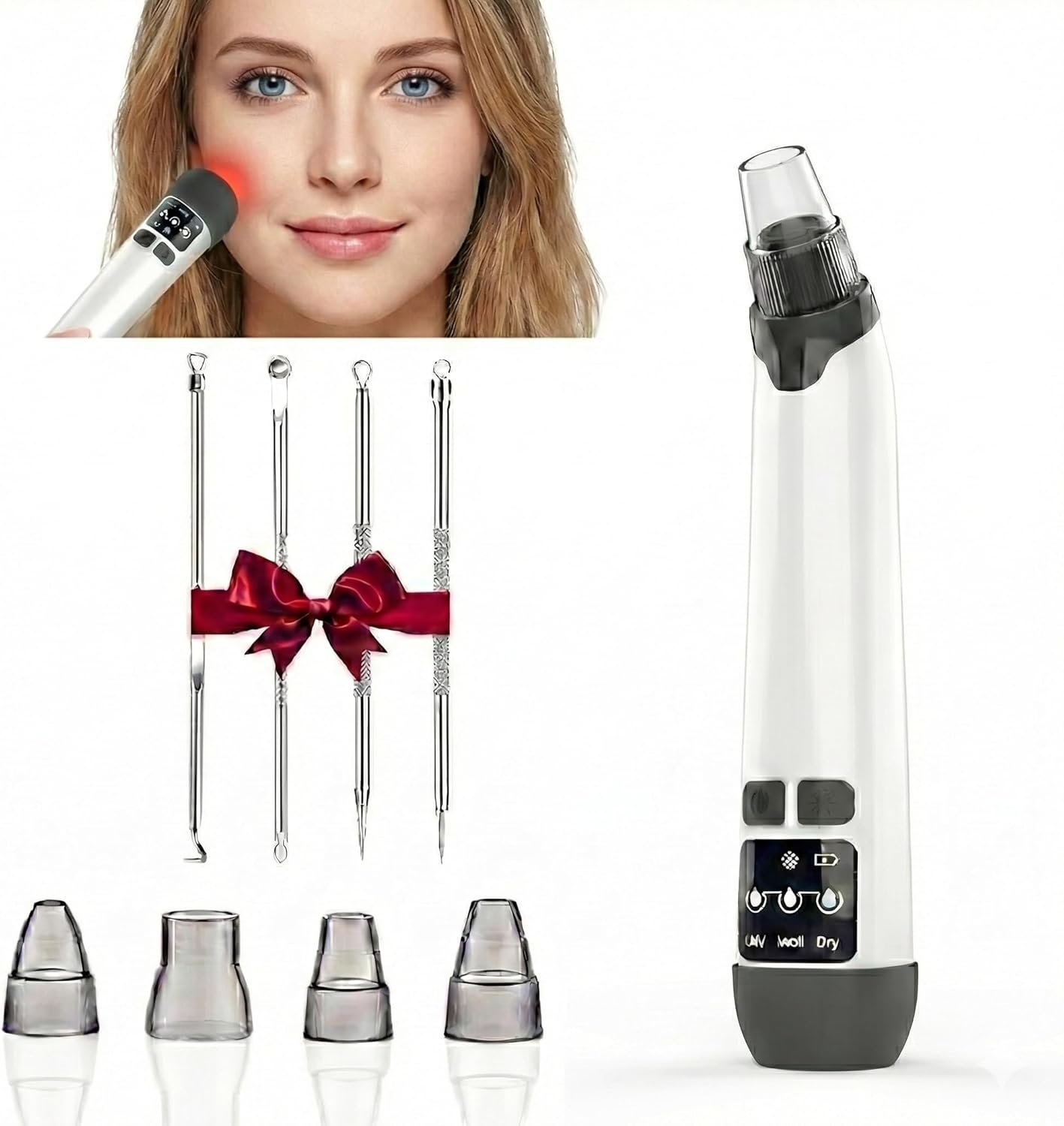 Blackhead Remover Pore Vacuum, Pimple Extractor with 4 Probes and 3 Suction Levels, Electric Facial Cleanser with Extra 4 Pcs Blemish Tool Kit, USB Rechargeable, White (White)