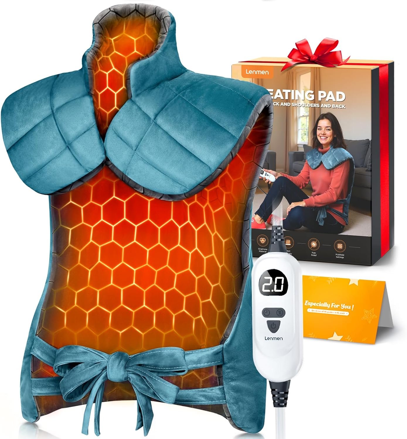 Graphene-Infused Heating Pad with 3X Deeper Back Relief, 30% Heavier Weighted Heating Pad for Neck and Shoulders and Back, 25″x35″ Large Electric Heated Pads, Surprise for Mom Women Christmas Birthday