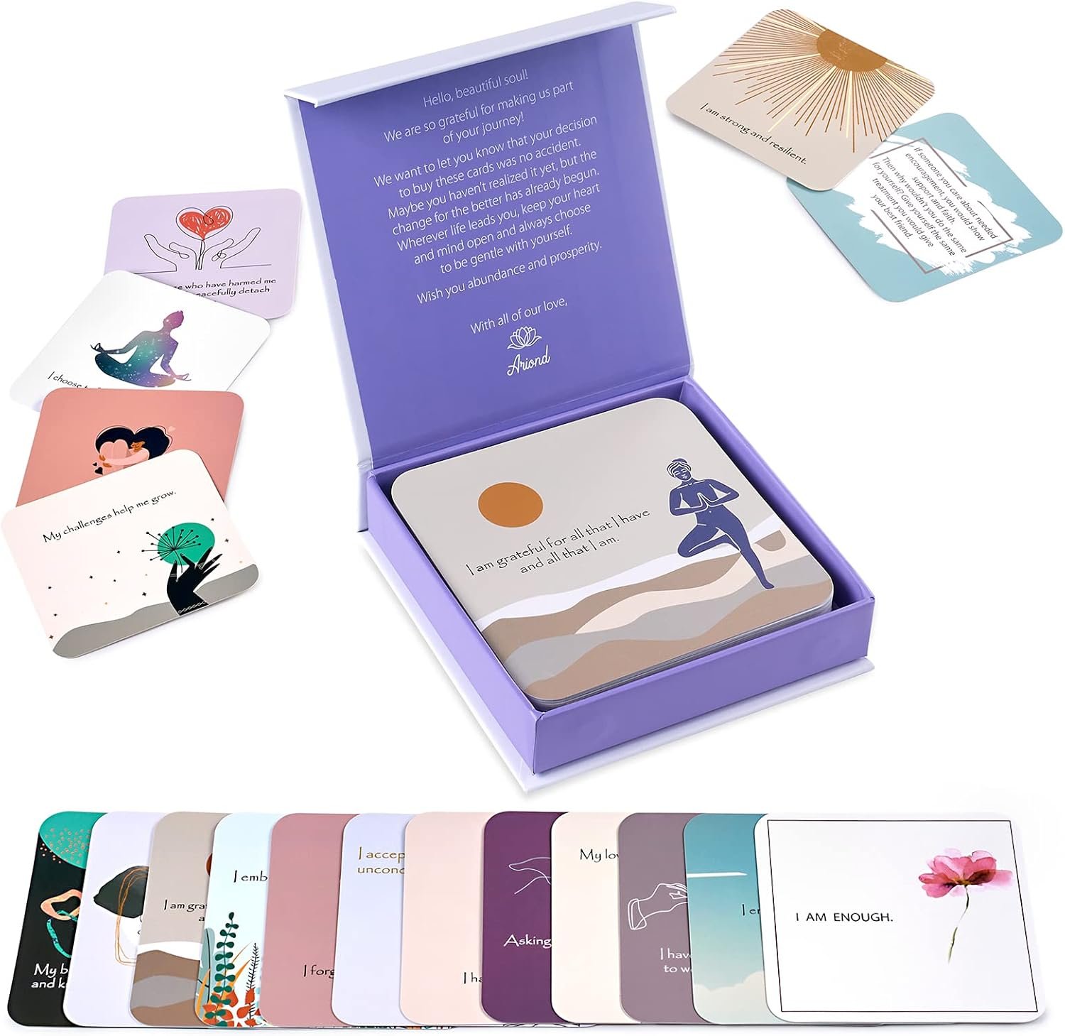 Ariond Happier Me Positive Affirmation Cards for Women – Daily Motivational & Mindful Prompts – Intentional Women Empowerment Gifts Inspirational Deck For Meditation, Yoga, & Gratitude