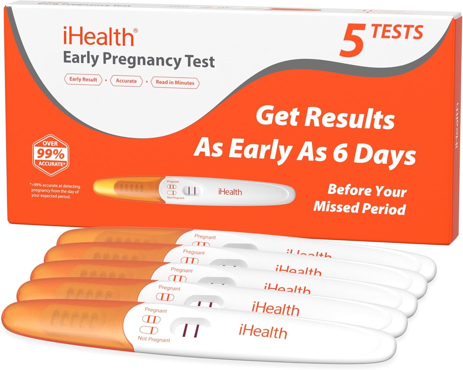 iHealth Pregnancy Test 5-Pack Value Kit – Ultra Sensitive Early Detection(10mIU/mL) – Over 99% Accurate Early Pregnancy Test – Multi-Pack Pruebas De Embarazo for Reliable Home Tracking