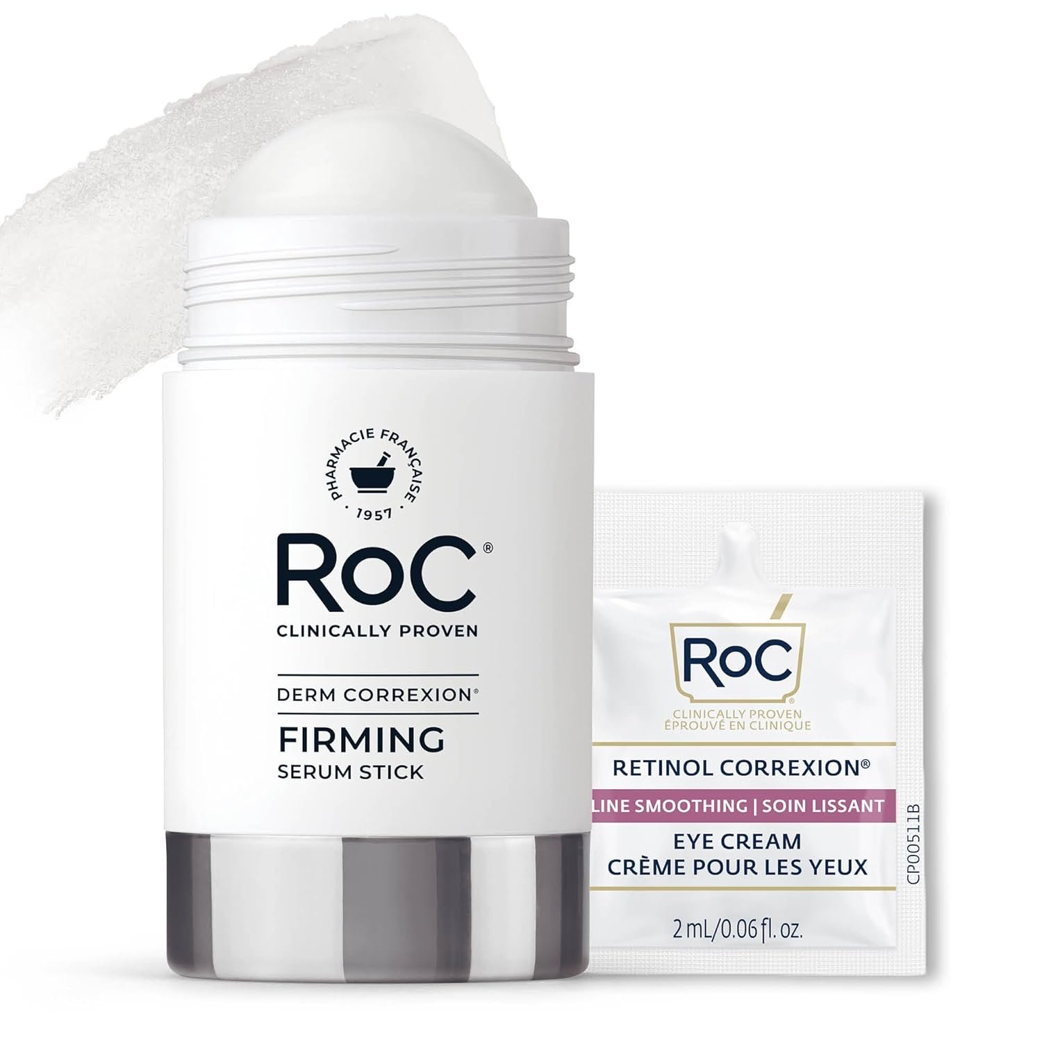 RoC Derm Correxion Retinol Firming Serum Stick with Antioxidants to Visibly Tighten and Firm Wrinkles and Laugh Lines For Men and Women + Retinol Eye Cream Packette, 1.0 oz (Packaging May Vary)