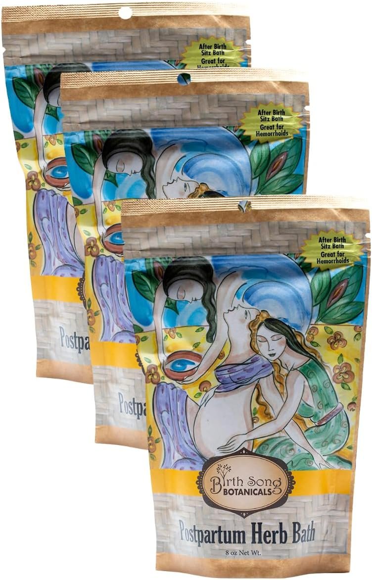 Birth Song Botanicals Organic Postpartum Herbal Bath Soak – 8oz/ea. Herbal Sitz Bath Blend with Sea Salt, Organic Plantain, Yarrow, Shepherd’s Purse, Uva Ursi & Calendula – 3 Pack