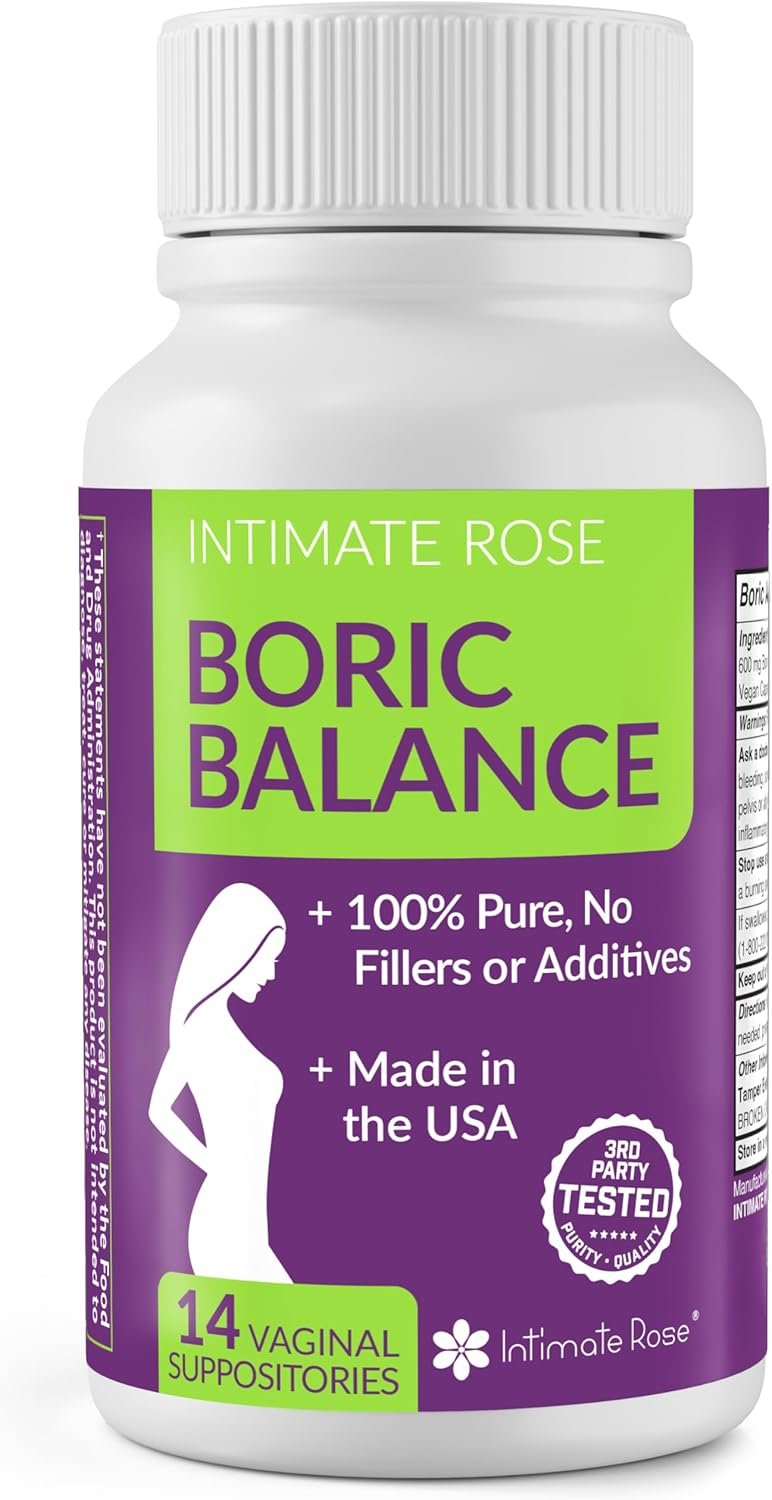 Intimate Rose Boric Acid Vaginal Suppositories, 14 Count for Feminine Deodorizing & Freshness – Vegan Capsules